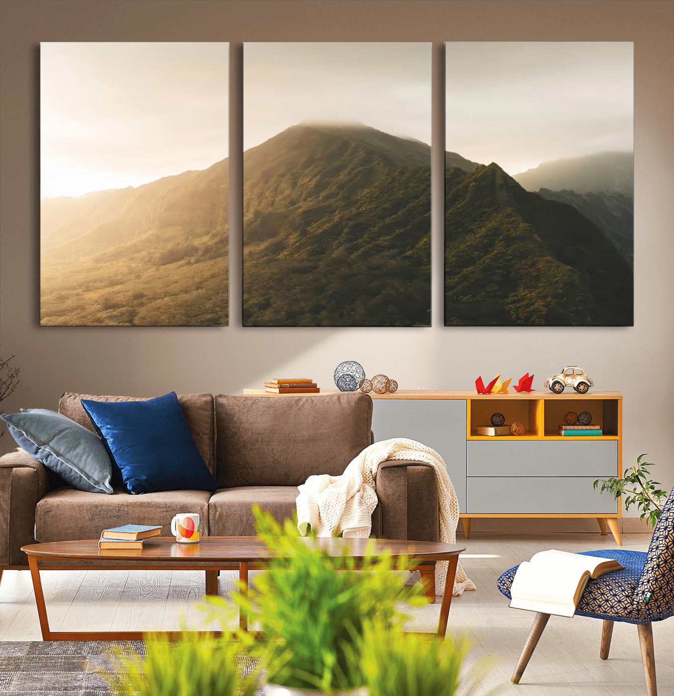 42338636-MGV-CV-36X24-Mountain Wall Art – Framed Sunset Landscape Canvas Artwork, Serene Nature Design, Rustic Decor for Home, Office