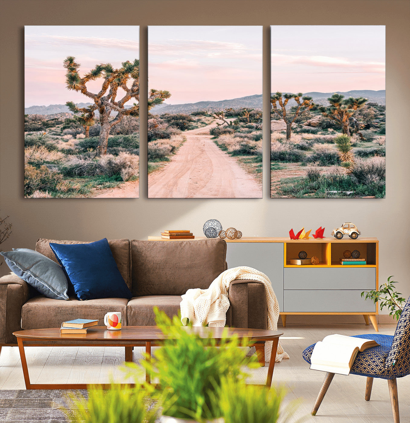 12540952-MGV-CV-36X24-Joshua Tree Wall Art Canvas Print – Framed Desert Road Scene with Sunset Artwork for Home, Office, Living Room