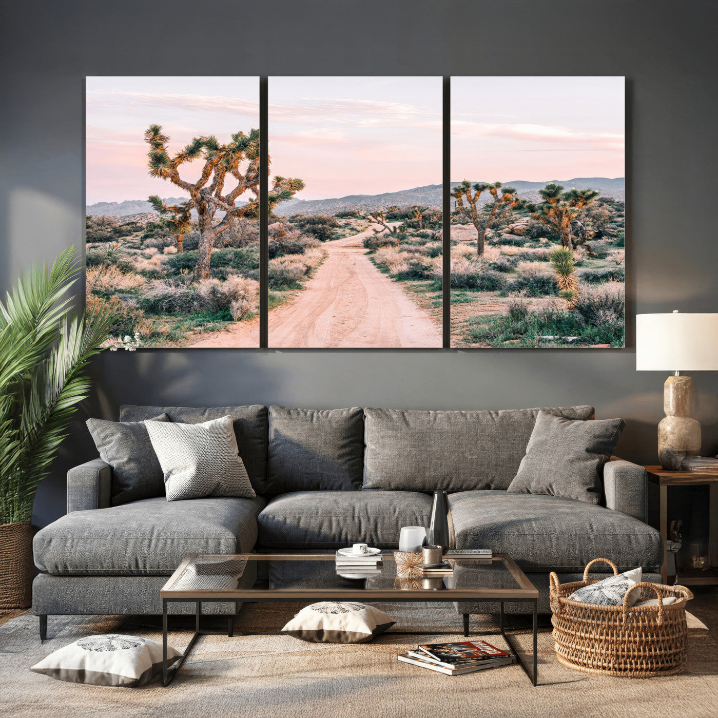 12540952-MGV-CV-36X24 - Desert Trail Wall Art – Canvas Print of Joshua Trees & Sunset Glow, Sandy Path Wilderness, Scenic Nature Escape Decor for Living Room, Office or Bedroom