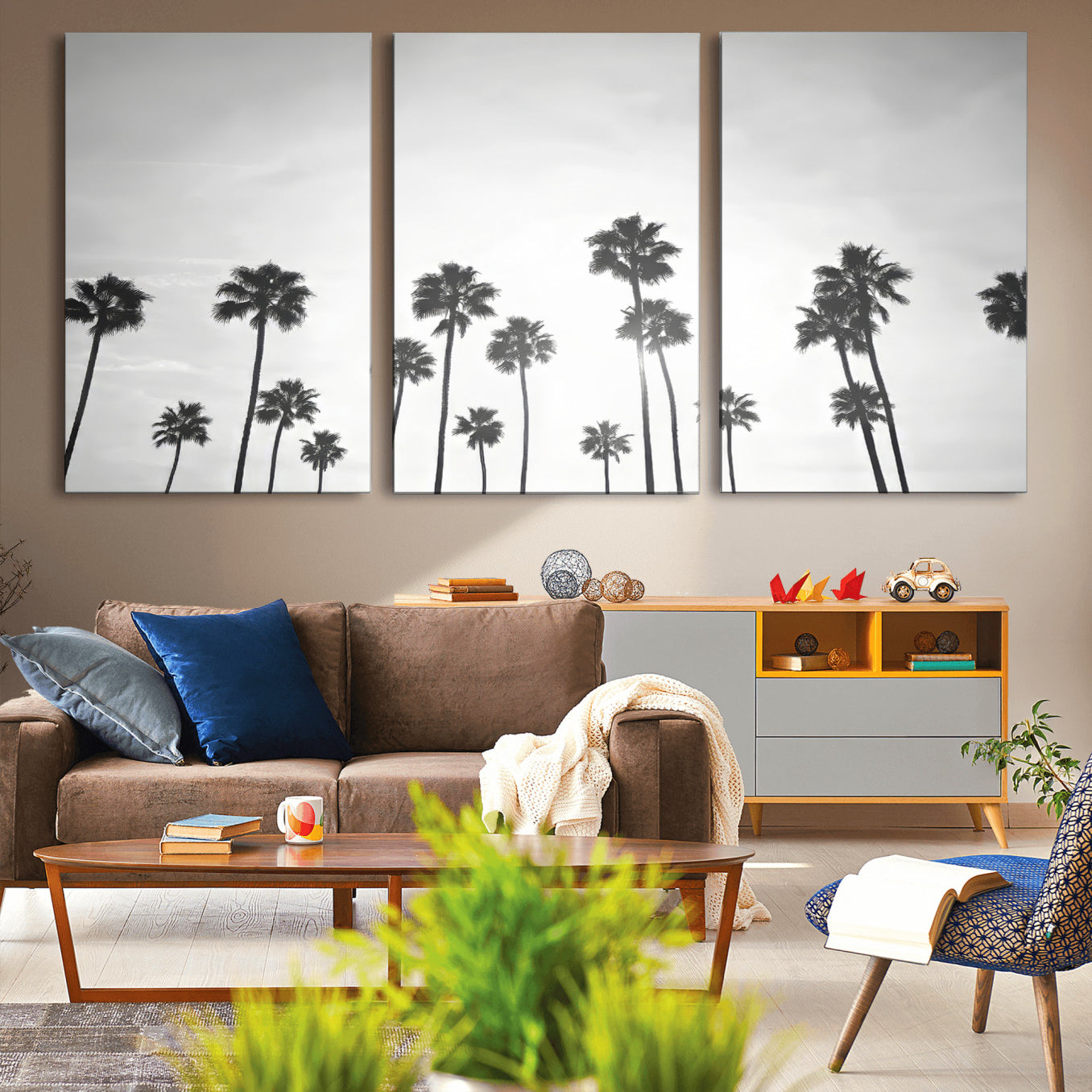 62298277-MGV-CV-36X24-Monochrome Palms Wall Art Canvas Print – Framed Minimalist Silhouetted Trees Artwork for Home, Office, Living Room