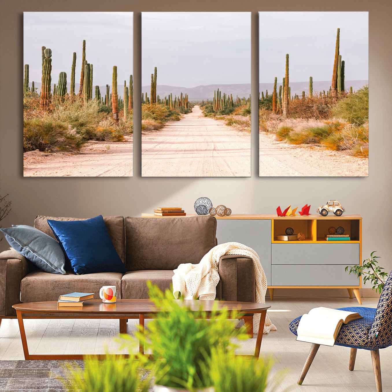 MGV-CV-60X30-3P - Desert Cactus Wall Art Canvas Print, Framed Southwestern Art Picture Print, Bohemian Western Perfect Southwestern Boho Decor Artwork