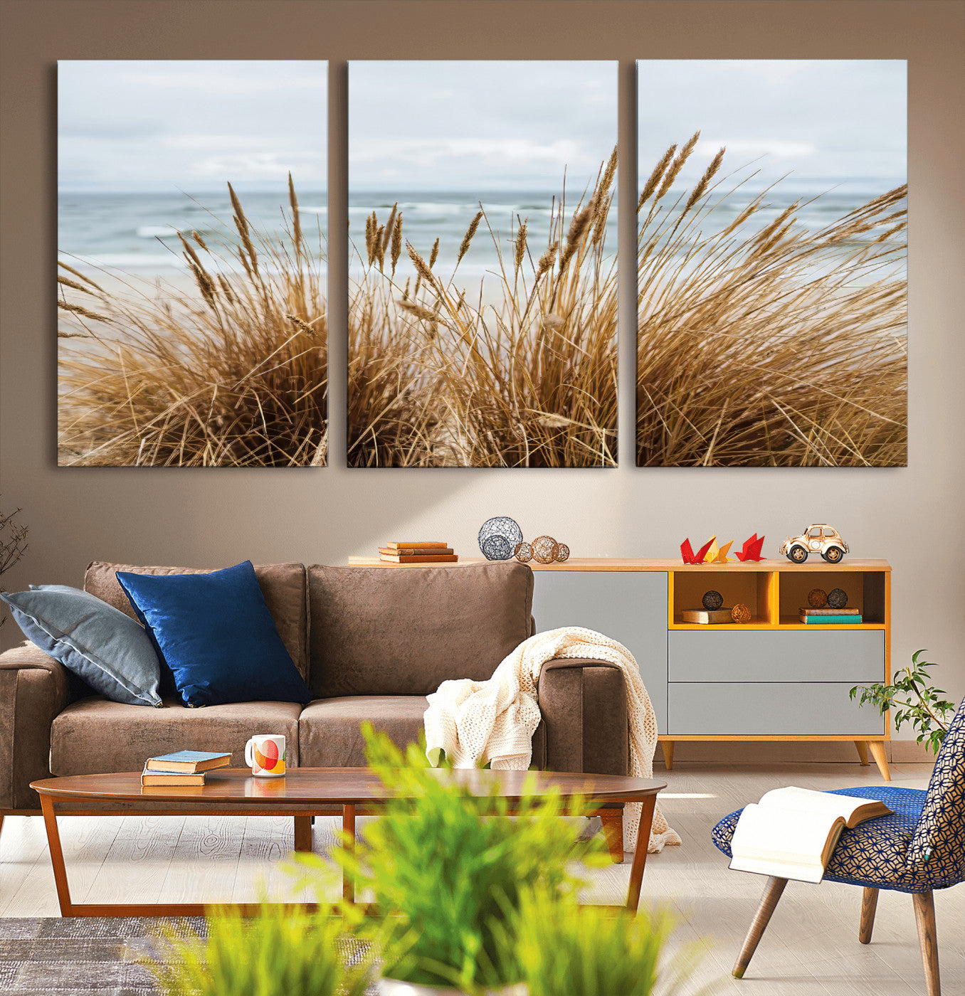 14270839-MGV-CV-36X24-Beach Grass Wall Art – Framed Coastal Dunes Canvas Artwork, Minimal Seaside Design, Modern Coastal Decor for Home, Office