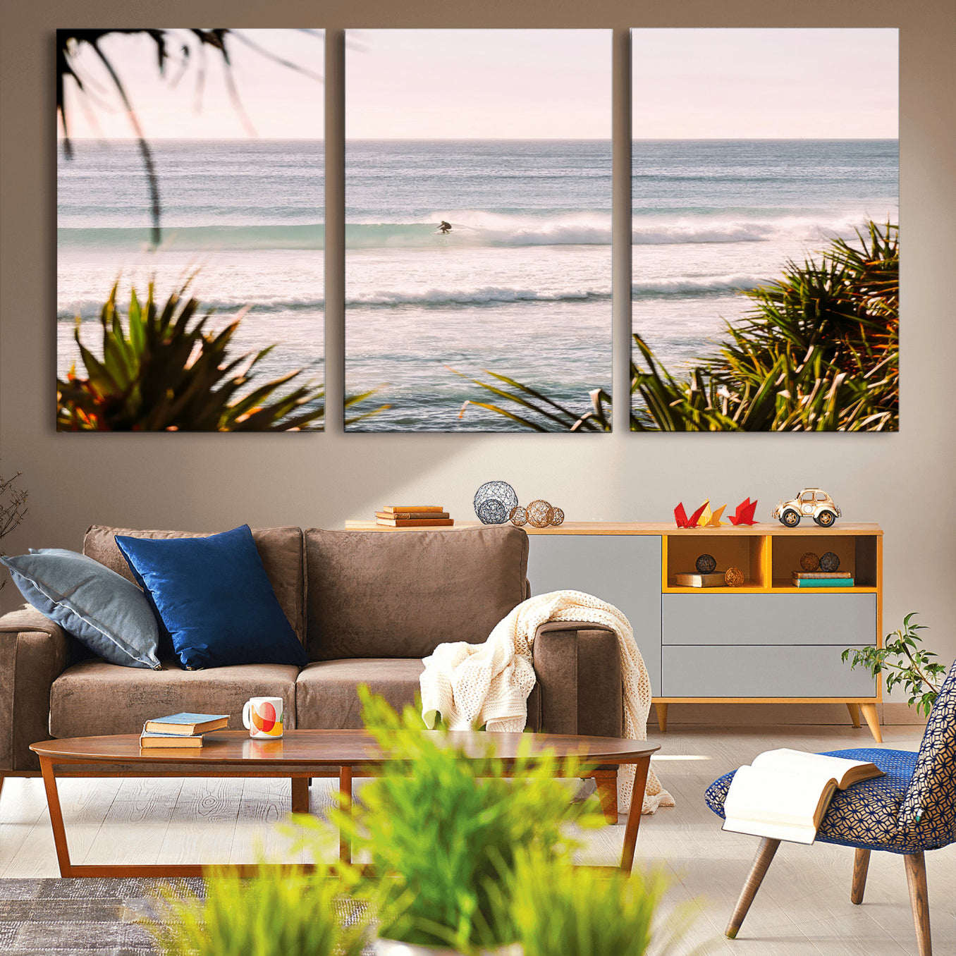 MGV-CV-60X30-3P - Ocean Surfer Wall Art Canvas Print, Framed Coastal Surf Art Picture Print, Tropical Beach Perfect Tropical Coastal Decor Artwork