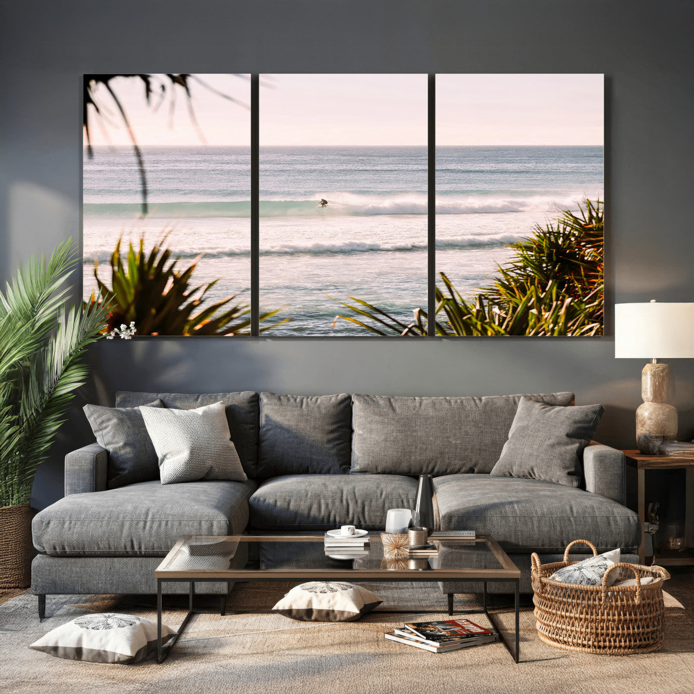 23287092-MGV-CV-36X24 - Ocean Surfer Wall Art Canvas Print | Framed Coastal Surf Art Picture Tropical Beach Artwork for Home Office