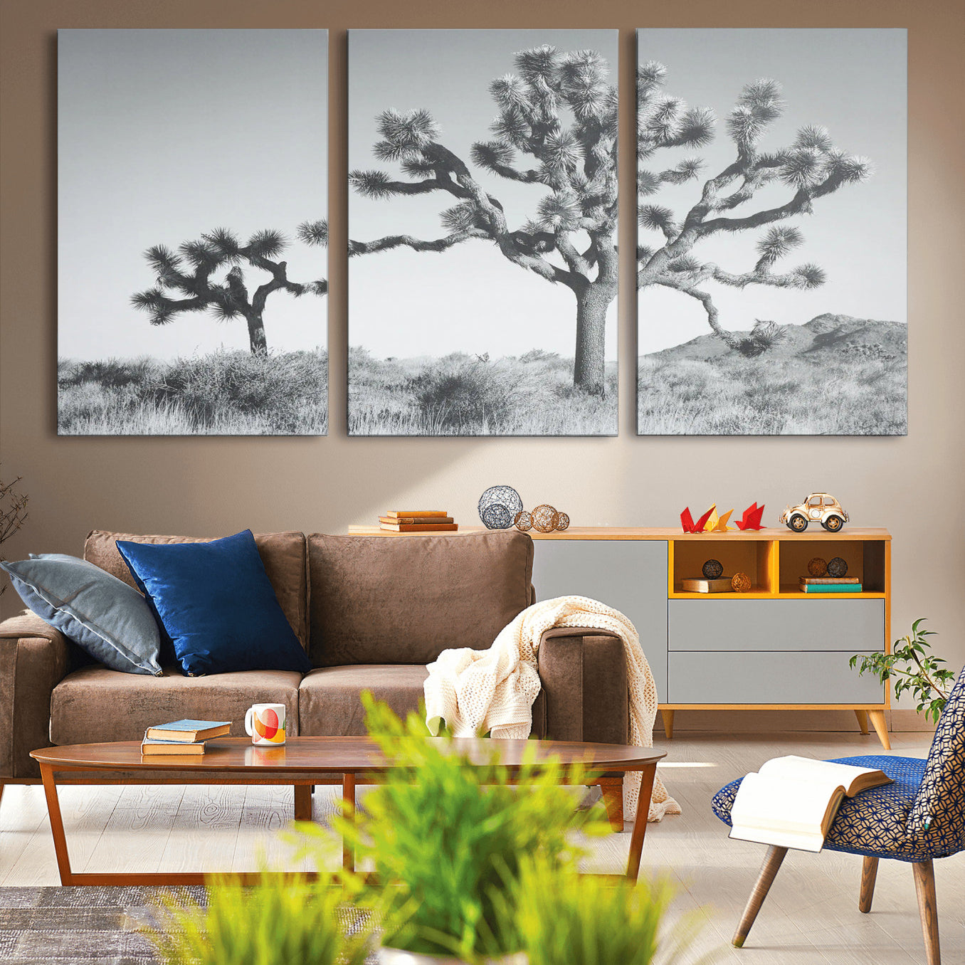 29996209-MGV-CV-36X24-Joshua Tree Wall Art Canvas Print – Framed Black White Desert Landscape Southwestern Nature Artwork for Home Office