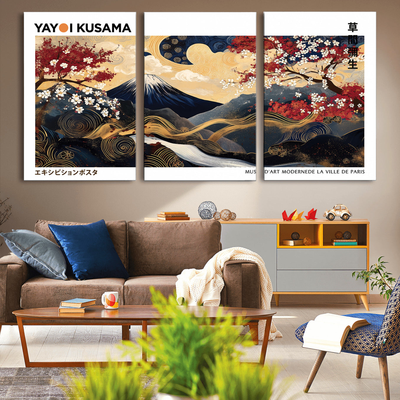-Modern Mount Fuji Print, Yayoi Kusama Canvas Wall Art, Abstract Mount Fuji Canvas Print, Japanese