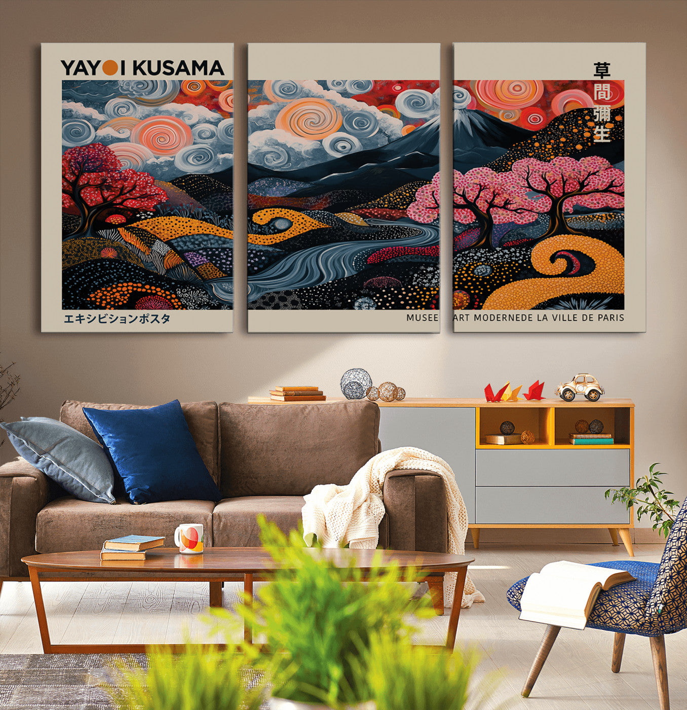 89598235-MGV-CV-36X24-Modern Japanese Wall Art Canvas Print – Framed Contemporary Yayoi Kusama Artwork for Home, Office, Living Room