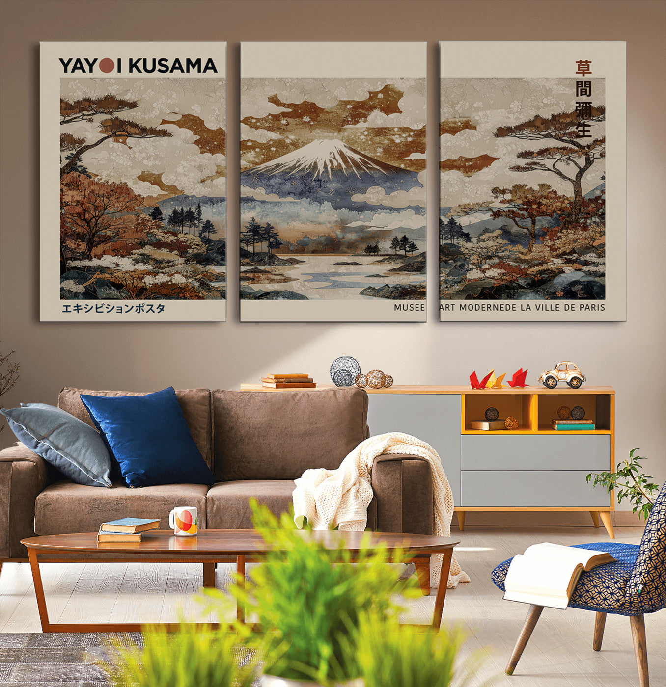 11778299-MGV-CV-36X24-Yayoi Kusama Wall Art Canvas Print – Framed Modern Japanese Abstract Mount Fuji Artwork for Home, Office, Living Room