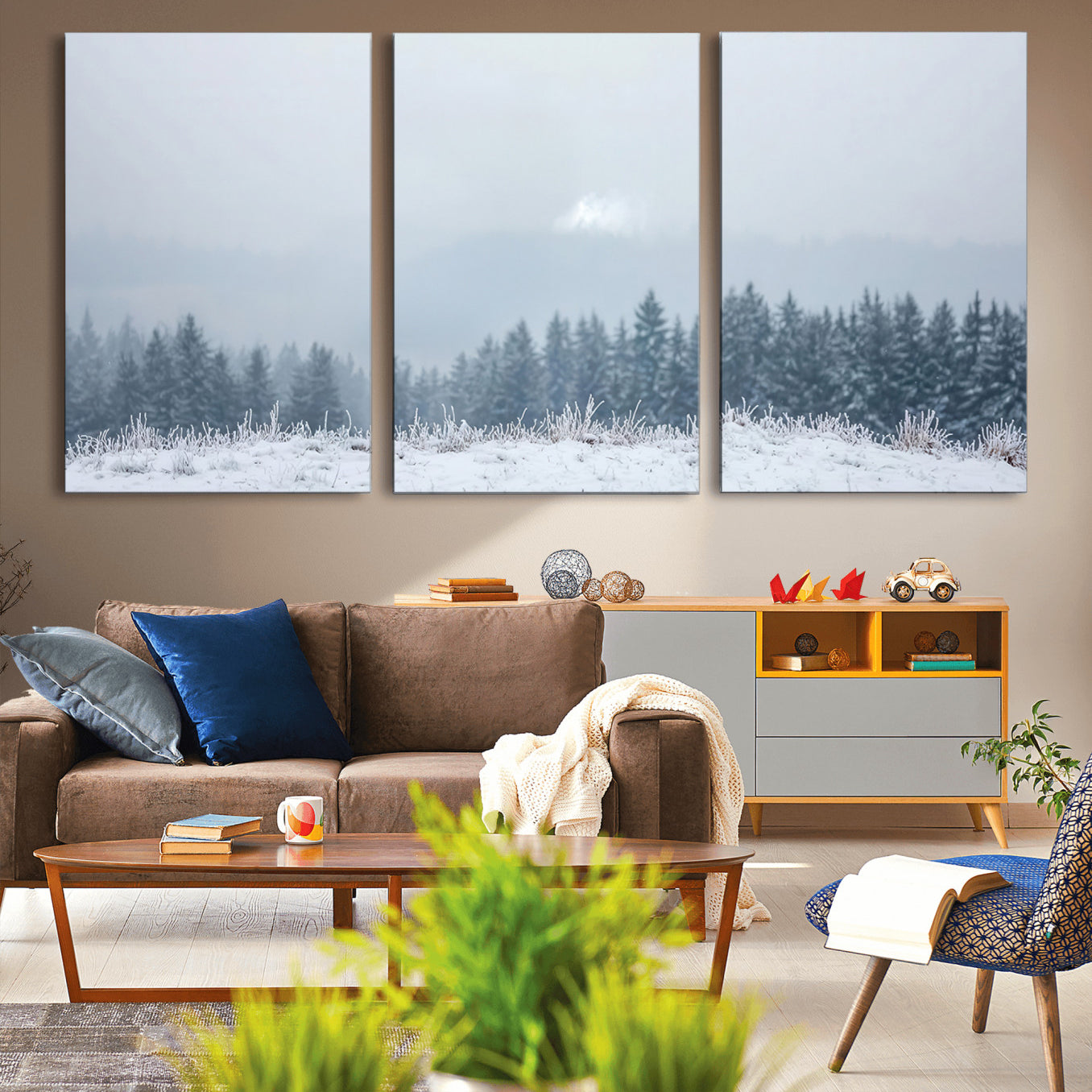 33033082-MGV-CV-36X24-Winter Forest Wall Art Canvas Print – Framed Snowy Landscape Art Picture Misty Tree Scene Artwork for Home Office