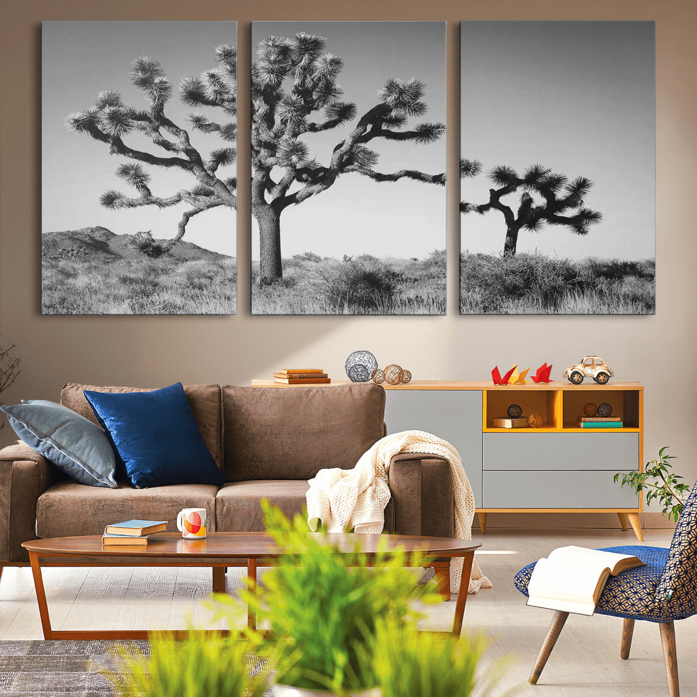 93692513-MGV-CV-36X24-Joshua Tree Wall Art Canvas Print – Framed Monochrome Desert Minimalist Nature Scene Southwestern Artwork for Home Office