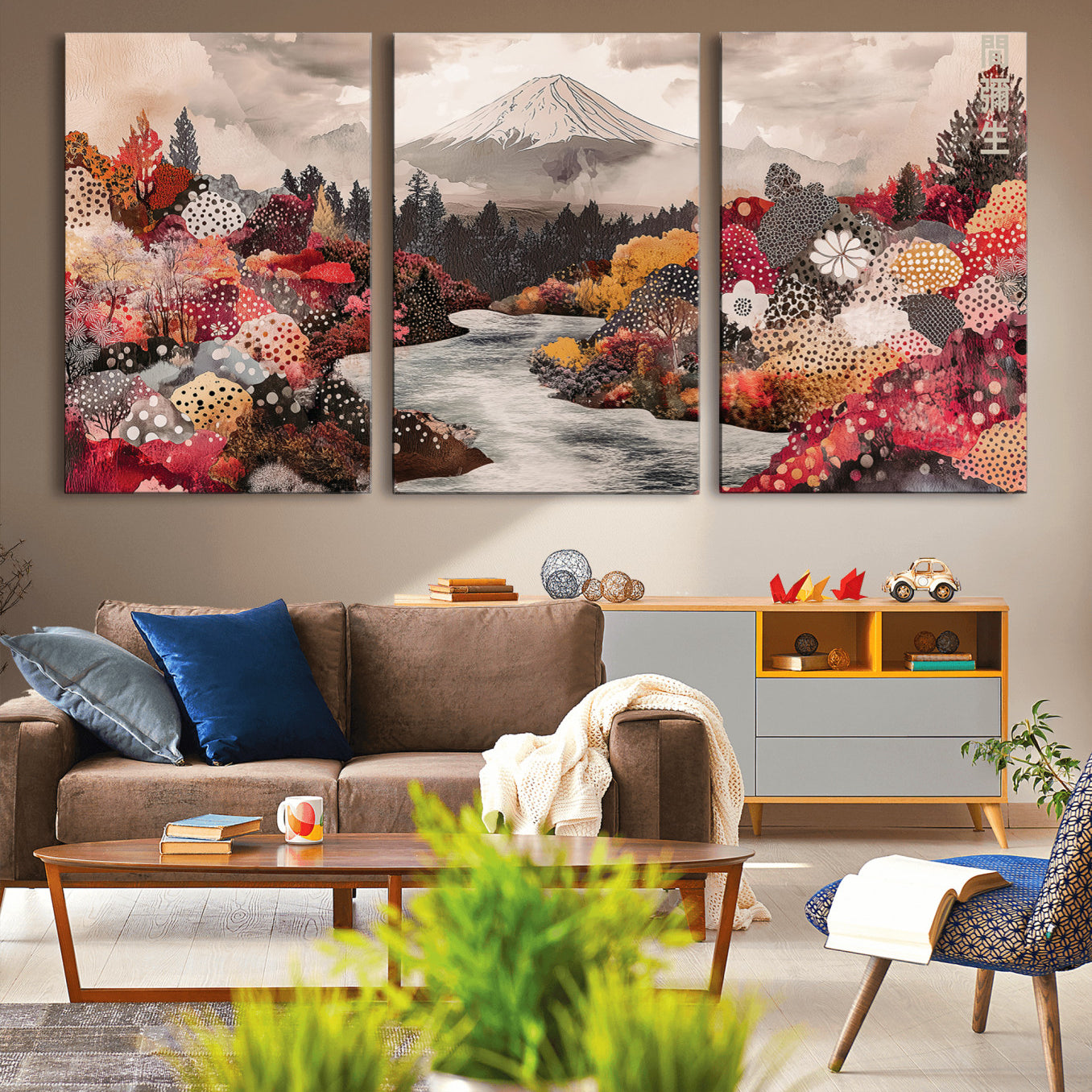 37138418-MGV-CV-36X24-Mountain Wall Art Canvas Print – Framed Autumn Forest Cottagecore Landscape Boho Nature Artwork for Home Office
