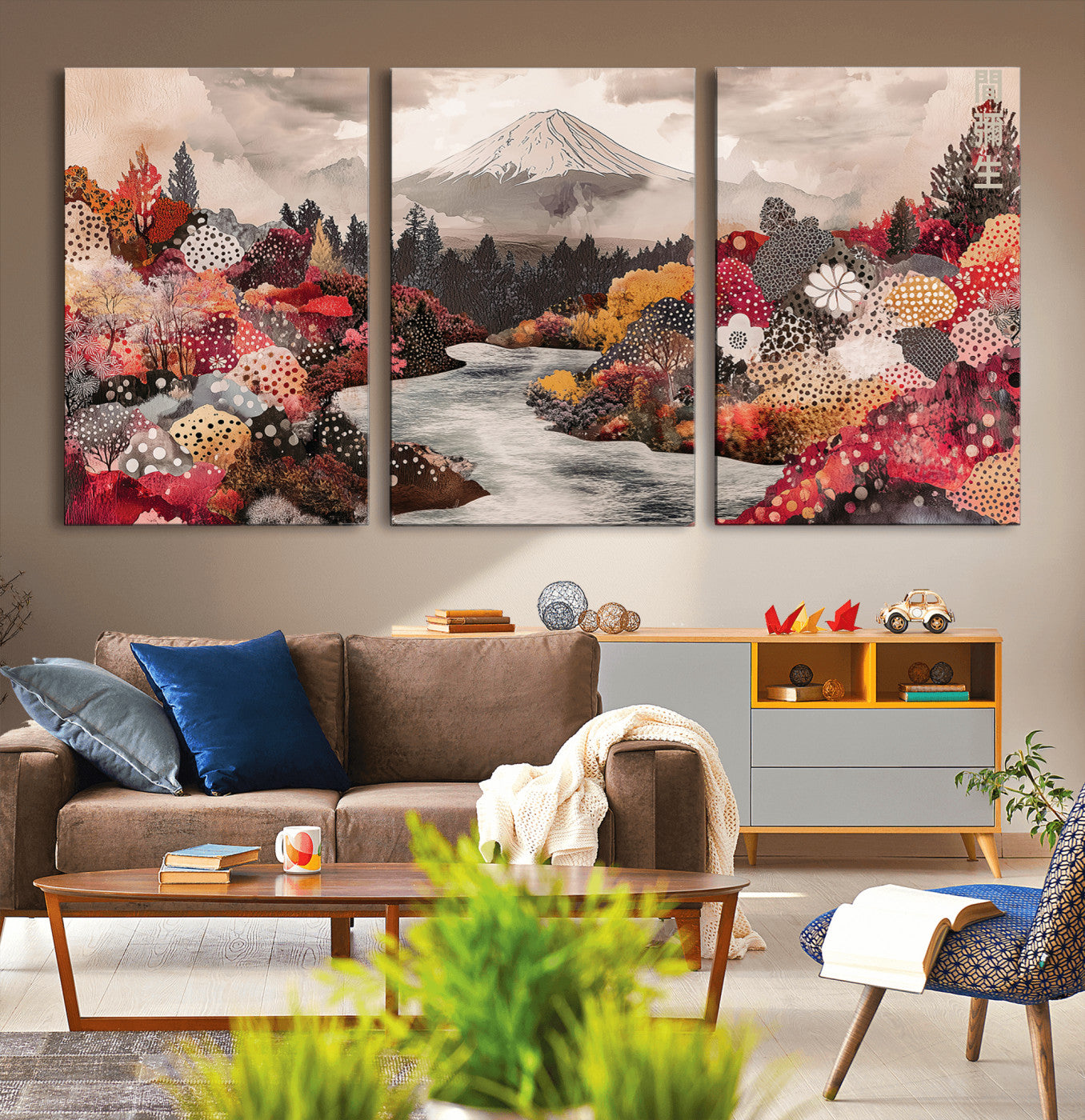 37138418-MGV-CV-36X24-Mountain Wall Art Canvas Print – Framed Autumn Forest Cottagecore Landscape Boho Nature Artwork for Home Office