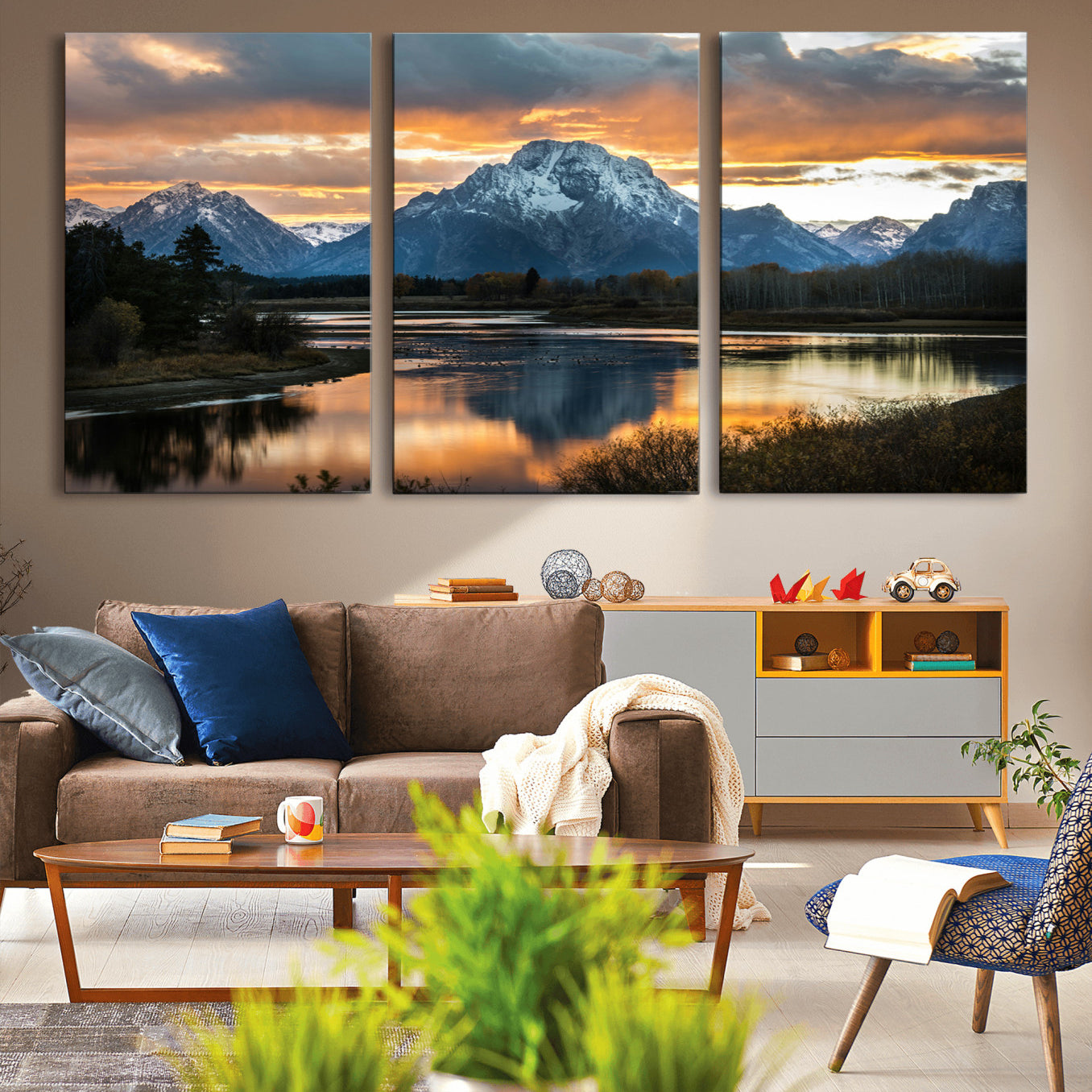 -Mountain Sunset Wall Art Canvas Print – Framed Alpine Wilderness Golden Hour Scenic Nature Artwork for Home Offic