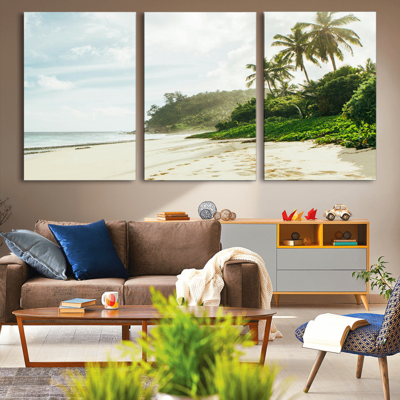 -Relaxing Beach Wall Art Canvas Print – Framed Ocean View Coastal Serenity Tropical Nature Scene Artwork for Home Office
