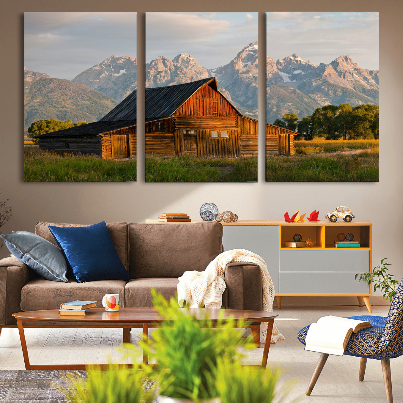 31771014-MGV-CV-36X24-Rustic Barn Wall Art Canvas Print – Framed Western Landscape Farmhouse Style Rustic Nature Scene Artwork for Home Office