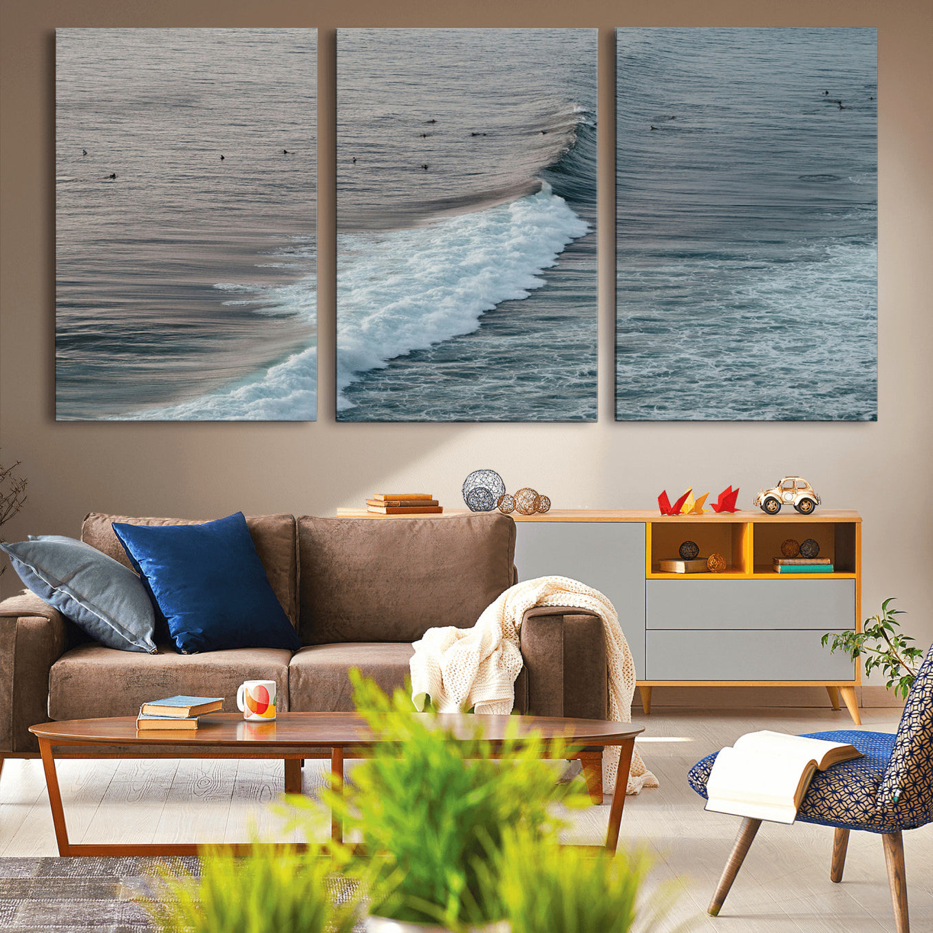 -Ocean Waves Wall Art Canvas Print – Framed Coastal Serenity Surf Nature Scene Artwork for Home Office