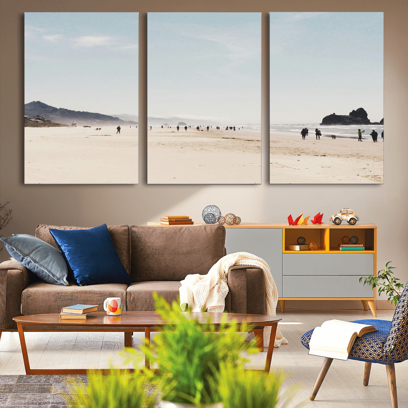 28307820-MGV-CV-36X24-Minimalist Beach Wall Art Canvas Print – Framed Coastal Serenity Soft Sand Nature Scene Artwork for Home Office