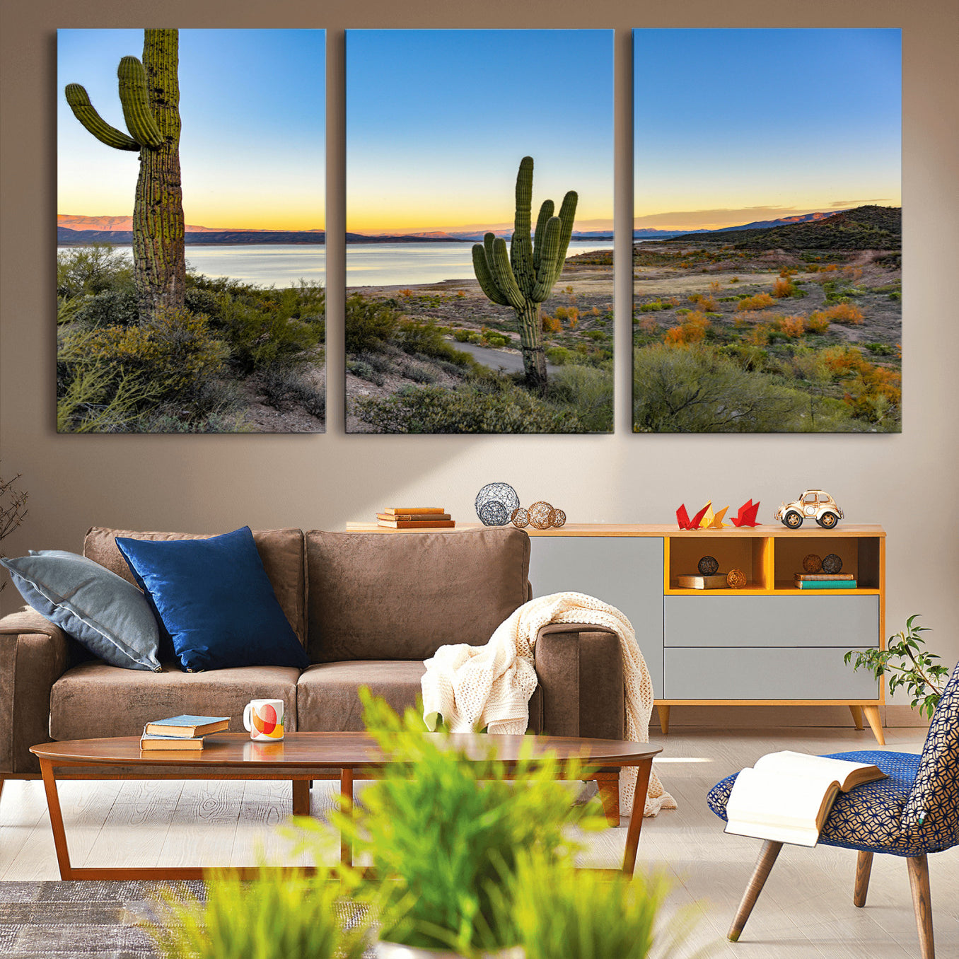 52844711-MGV-CV-36X24-Saguaro Cactus Wall Art Canvas Print – Framed Desert Sunset Southwestern Nature Scene Artwork for Home Office