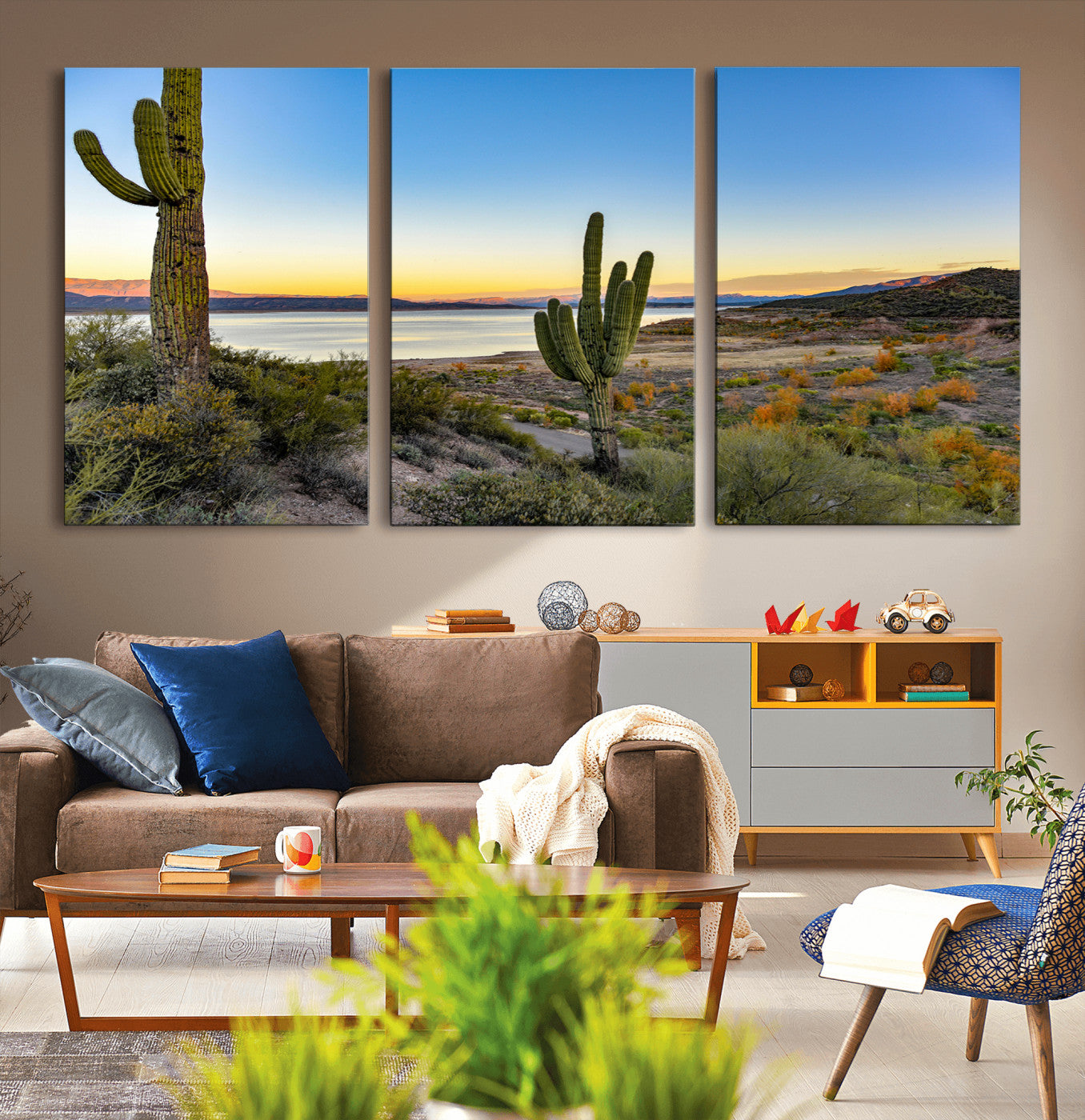 -Saguaro Cactus Wall Art Canvas Print – Framed Desert Sunset Southwestern Nature Scene Artwork for Home Office