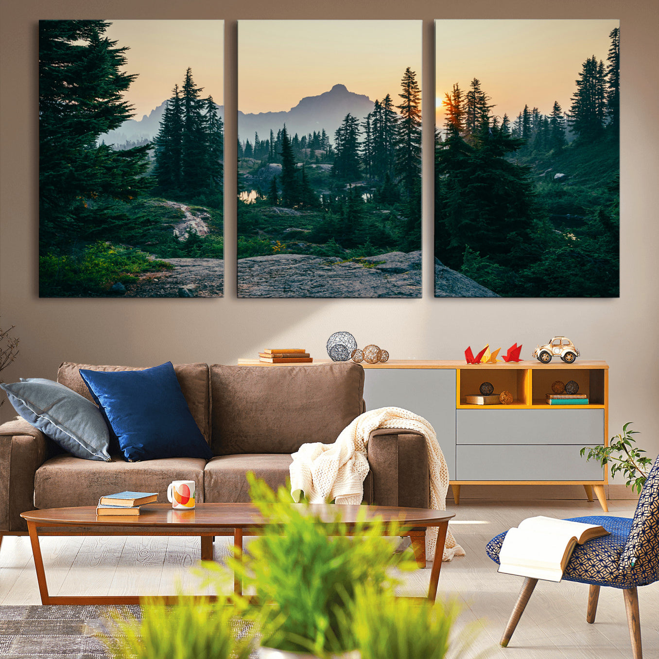 66397982-MGV-CV-36X24-Mountain Wall Art Canvas Print – Framed Forest Serenity Mountain Nature Scene Artwork for Home Office