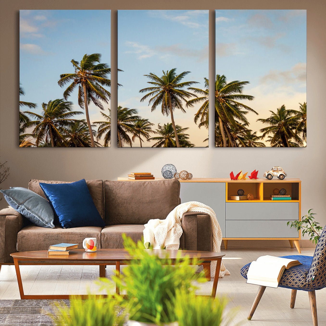 99033771-MGV-CV-36X24-Palms Wall Art Canvas Print – Framed Tropical Coastal Nature Scene Artwork for Home, Office, Living Room