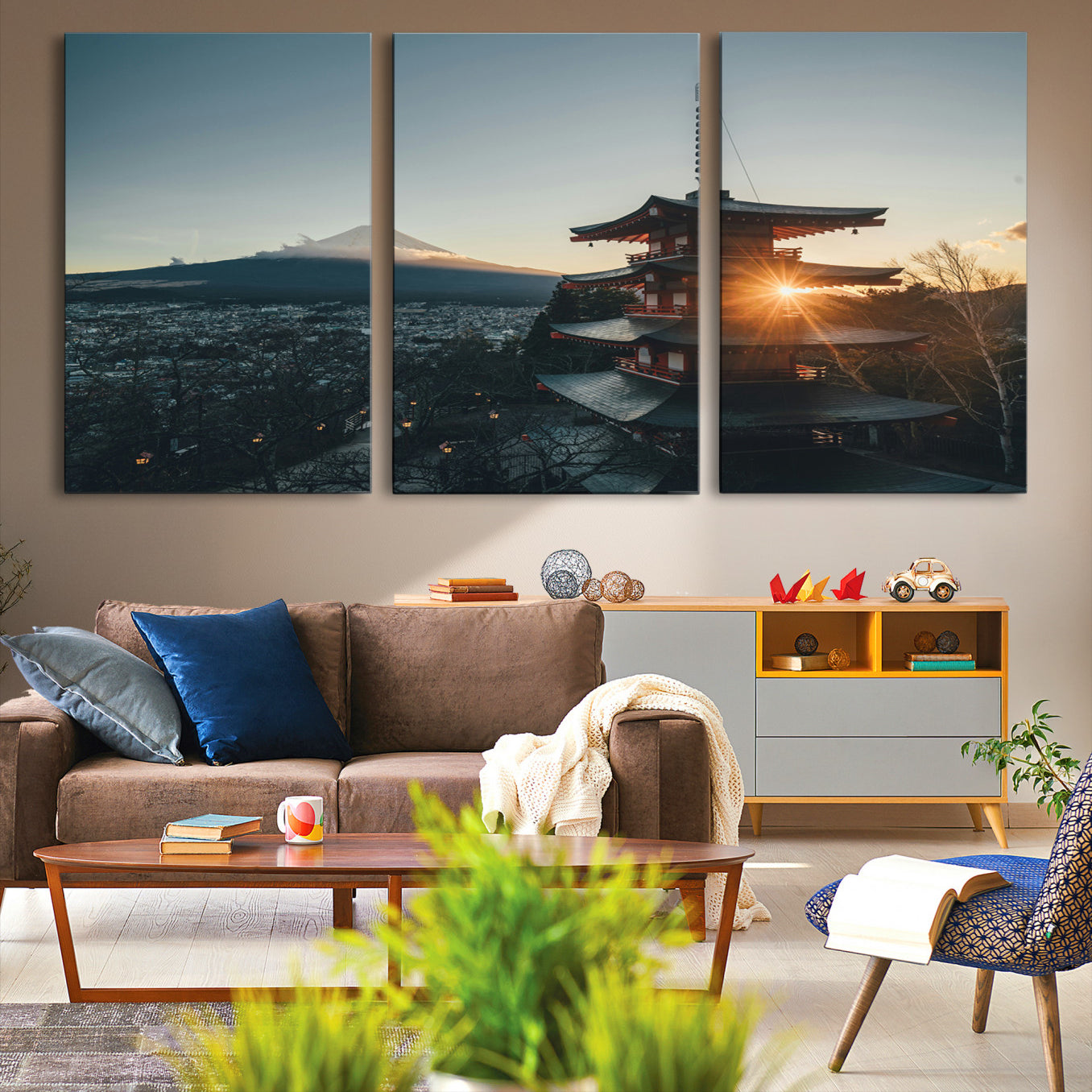 -Mount Fuji Wall Art Canvas Print Framed Japan Travel Art Chureito Pagoda Print Zen Scene for Home, Office Decor