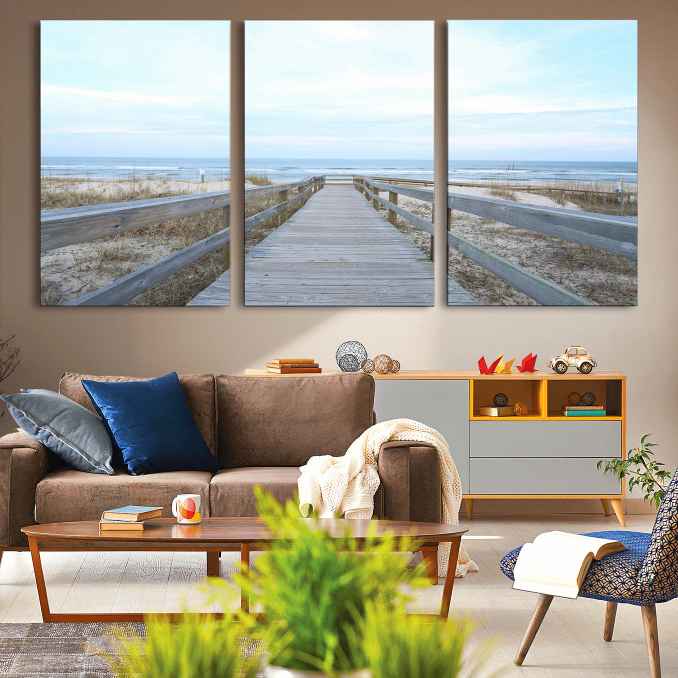 31602988-MGV-CV-36X24-Beach Boardwalk Wall Art Canvas Print – Framed Coastal Serenity Ocean View Nature Scene Artwork for Home Office