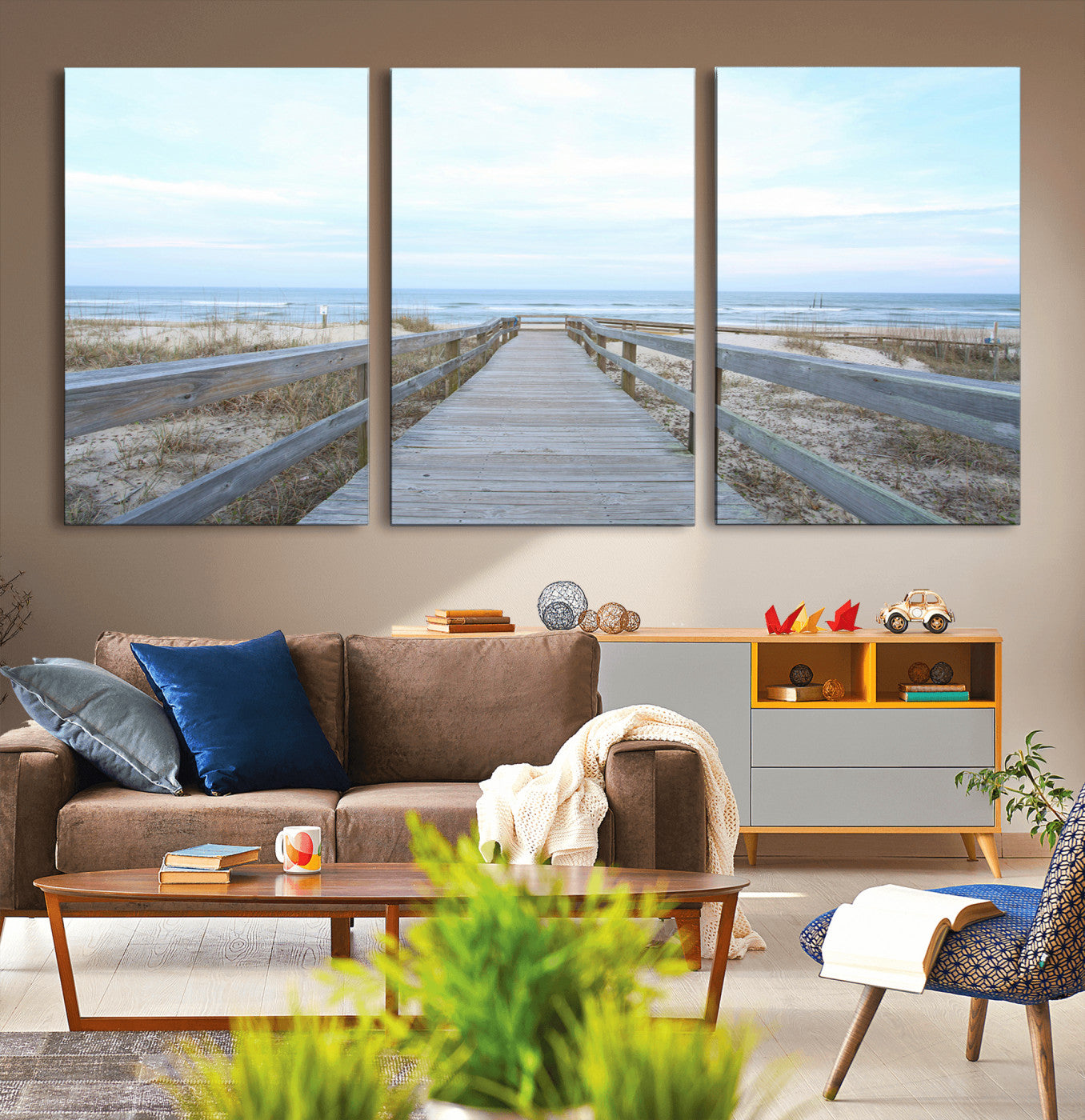 31602988-MGV-CV-36X24-Beach Boardwalk Wall Art Canvas Print – Framed Coastal Serenity Ocean View Nature Scene Artwork for Home Office