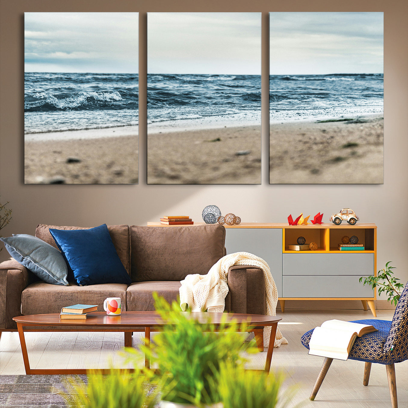 81812590-MGV-CV-36X24-Ocean Wall Art Canvas Print – Moody Coastal Seascape Scene Framed Beach Waves Nature Artwork for Home Office