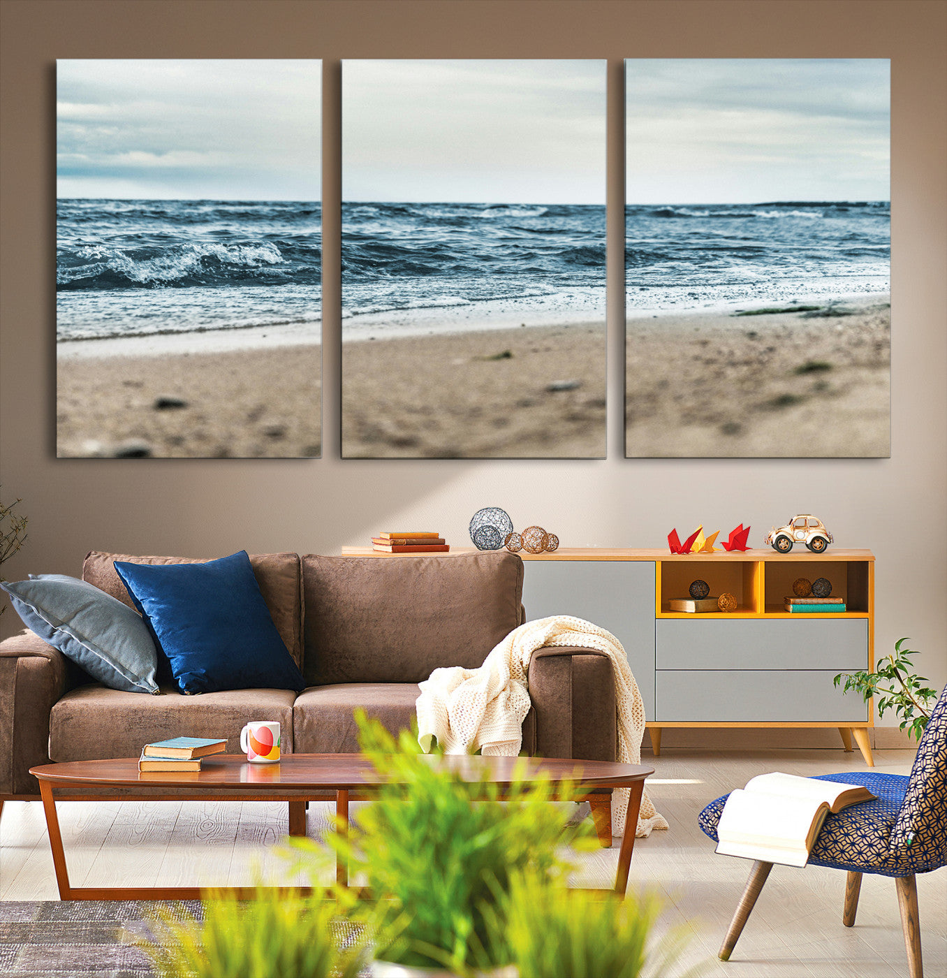 81812590-MGV-CV-36X24-Ocean Wall Art Canvas Print – Moody Coastal Seascape Scene Framed Beach Waves Nature Artwork for Home Office