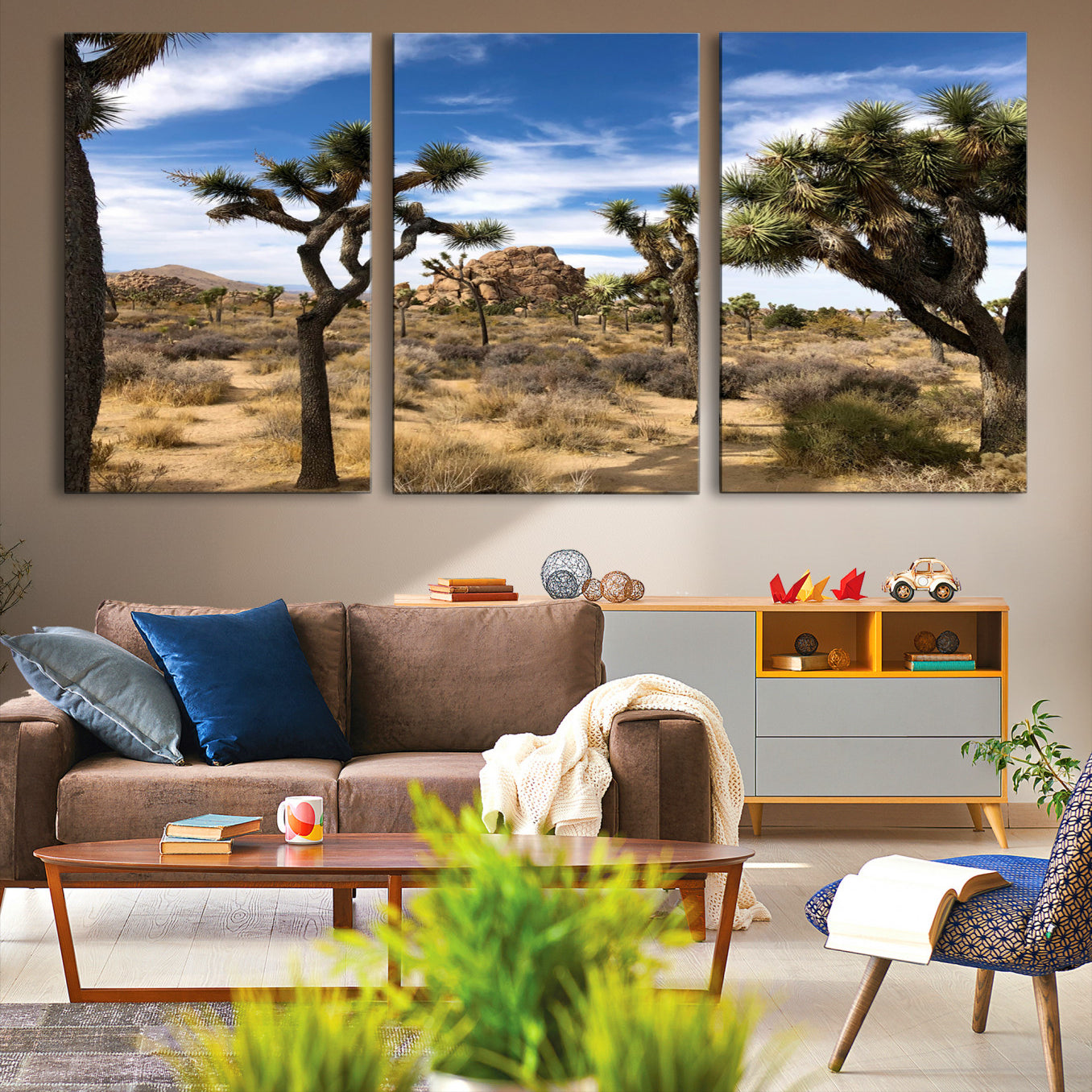 -Joshua Tree Desert Wall Art Canvas Print – Framed Southwestern Rustic Earth Tone Nature Scene Artwork for Home Office