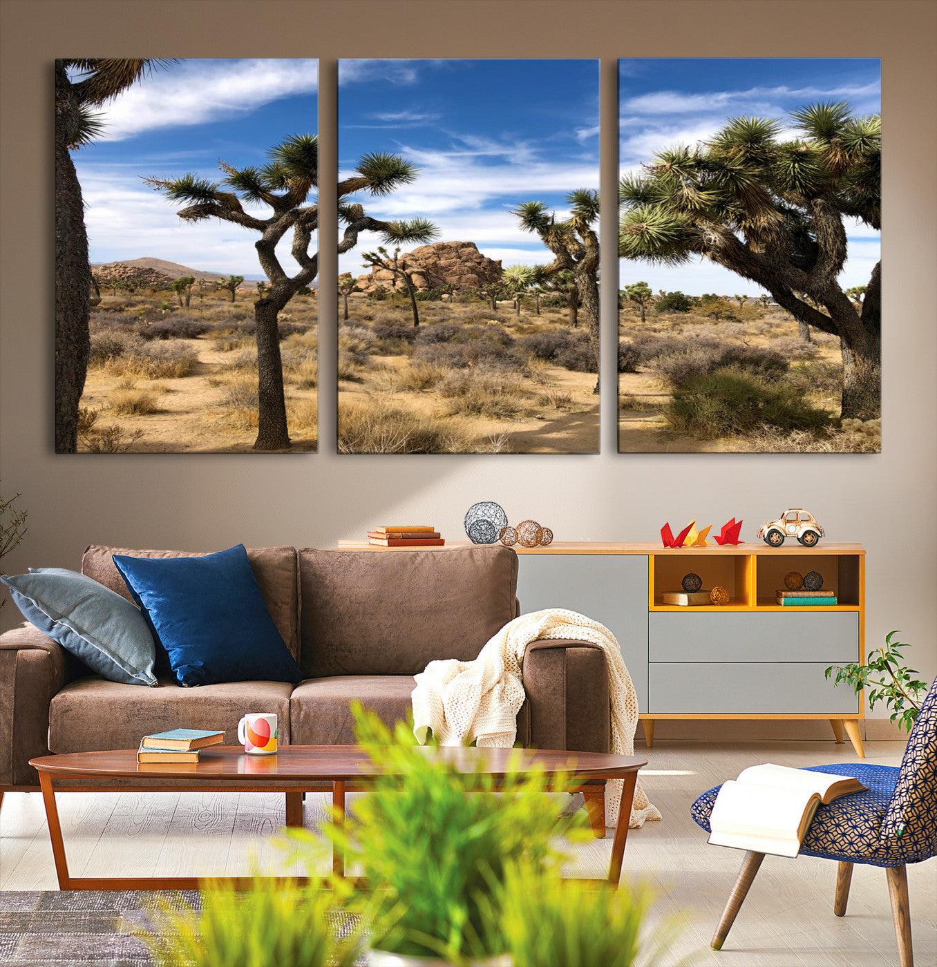 25722592-MGV-CV-36X24-Joshua Tree Desert Wall Art Canvas Print – Framed Southwestern Rustic Earth Tone Nature Scene Artwork for Home Office