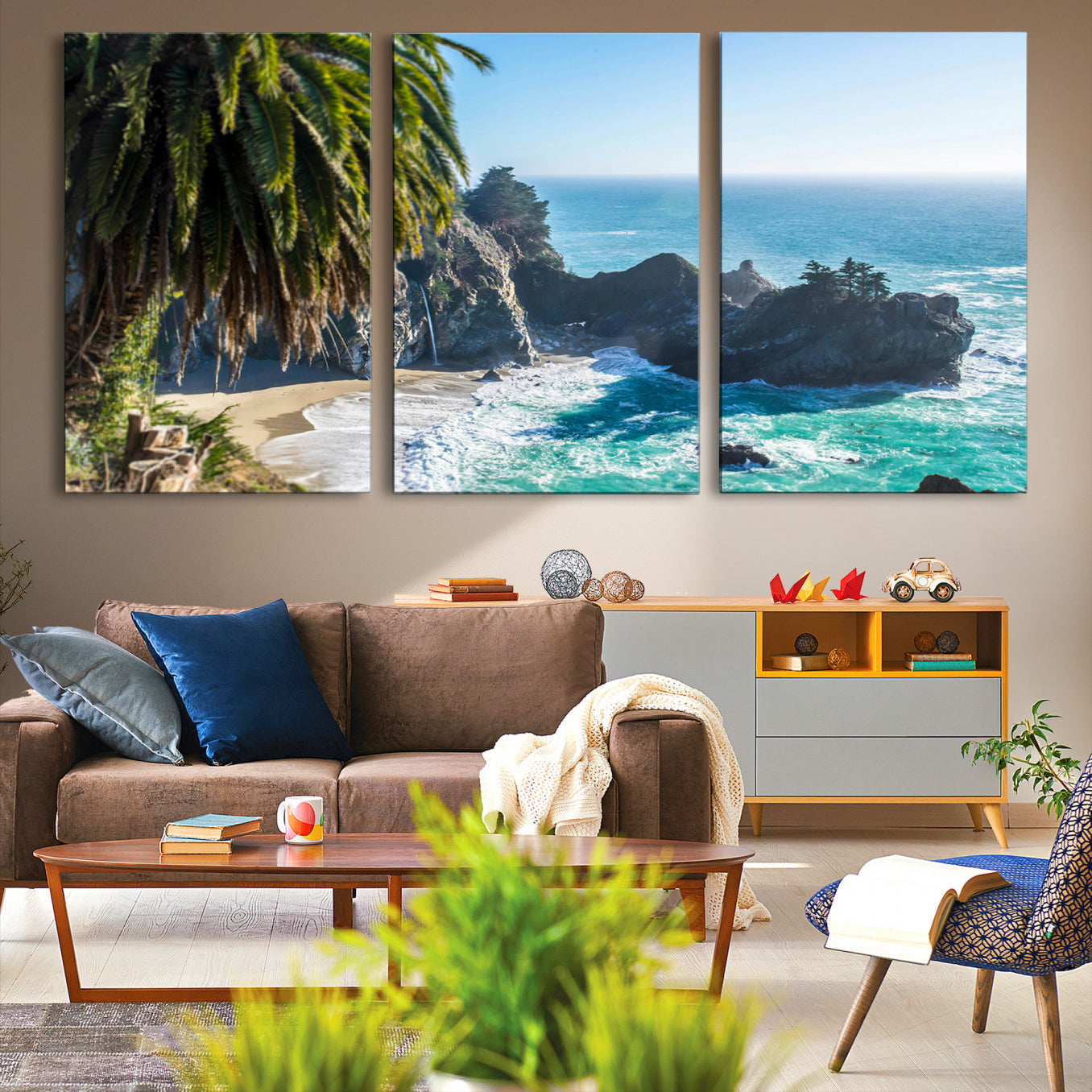 -Big Sur Wall Art Canvas Print – Framed California Coastline Tropical Ocean Photography Scenic Artwork for Home Office