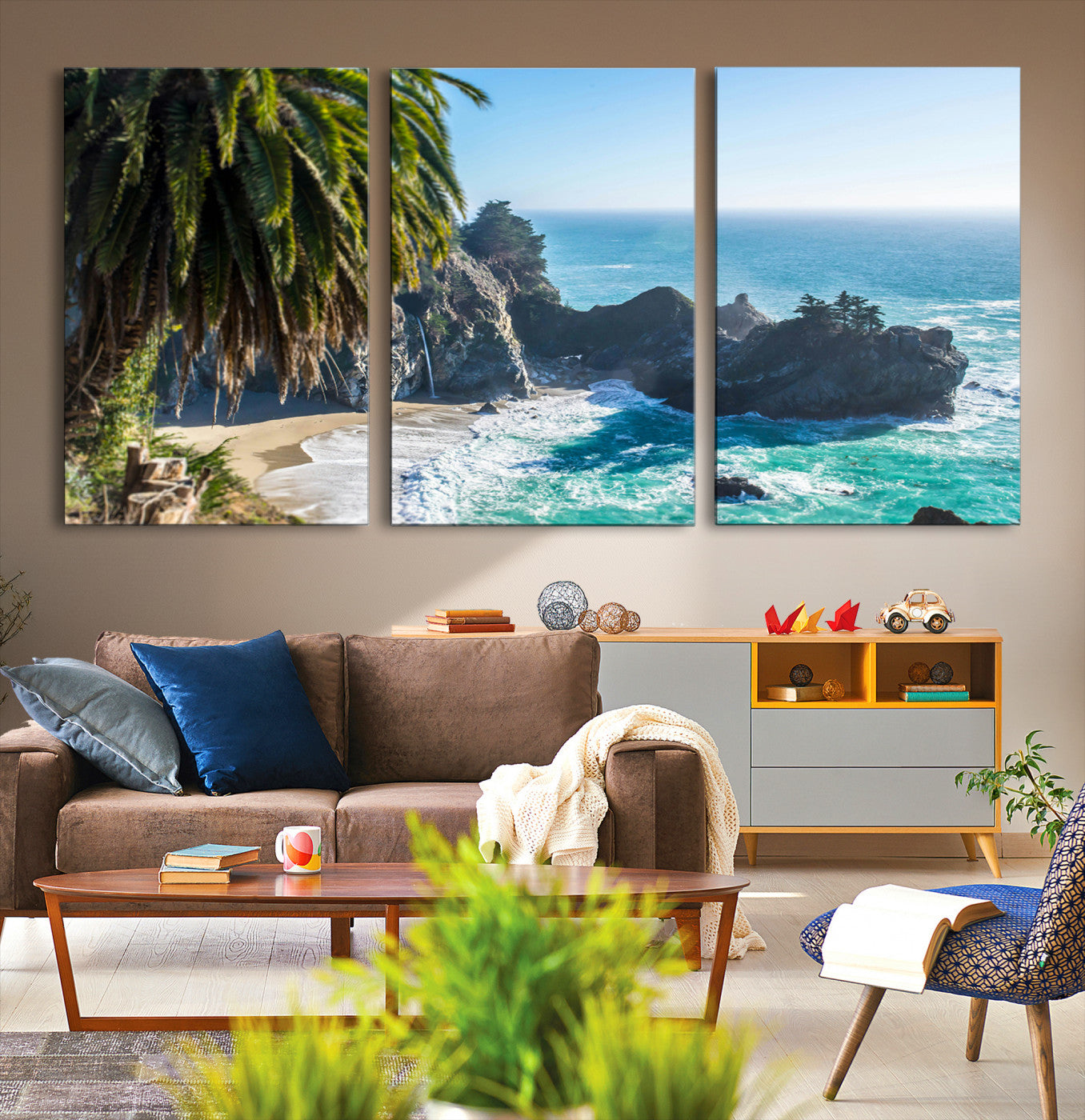 -Big Sur Wall Art Canvas Print – Framed California Coastline Tropical Ocean Photography Scenic Artwork for Home Office