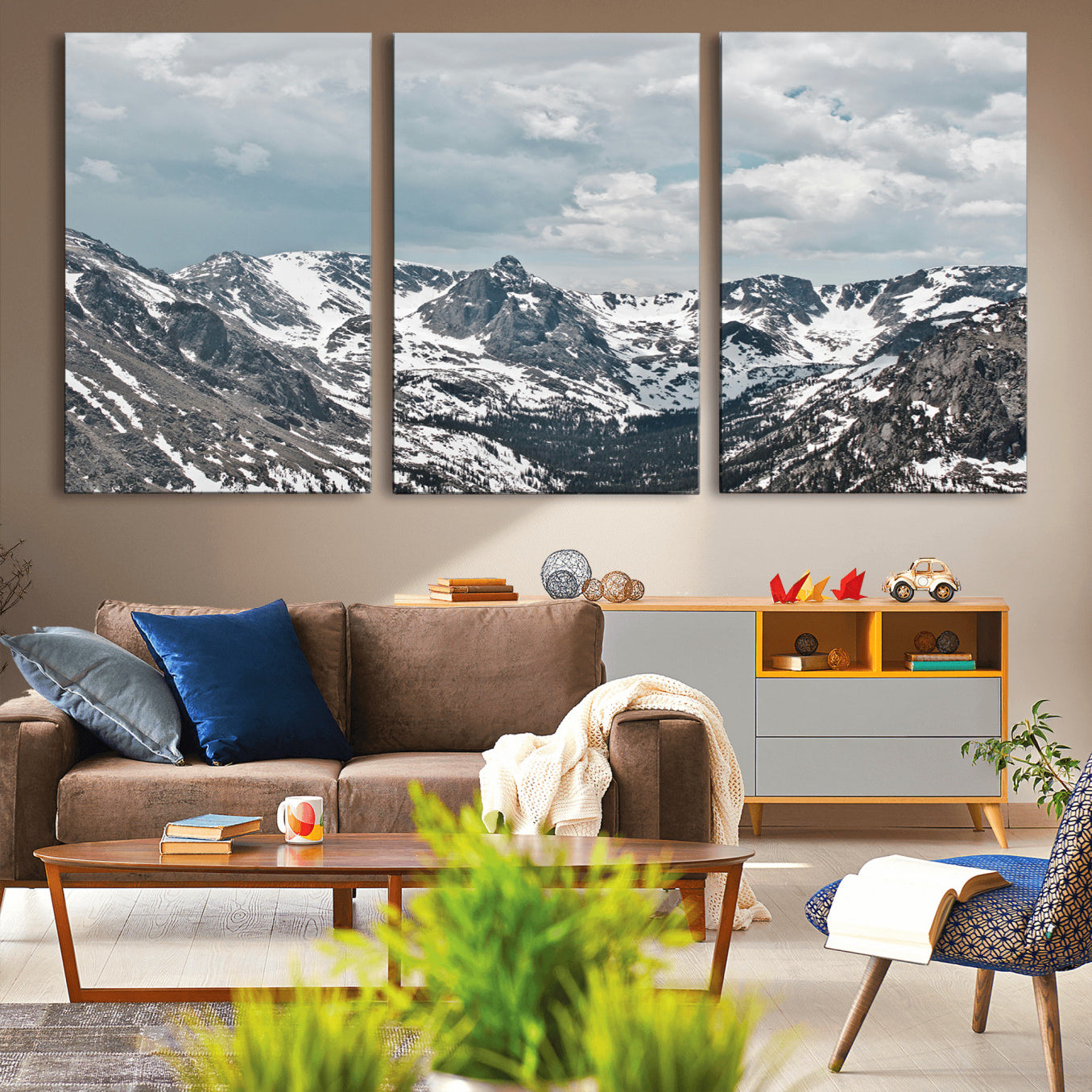 94074619-MGV-CV-36X24-Snowy Peaks Wall Art Canvas Print – Alpine Wilderness Mountain Escape Winter Serenity Artwork for Home, Office