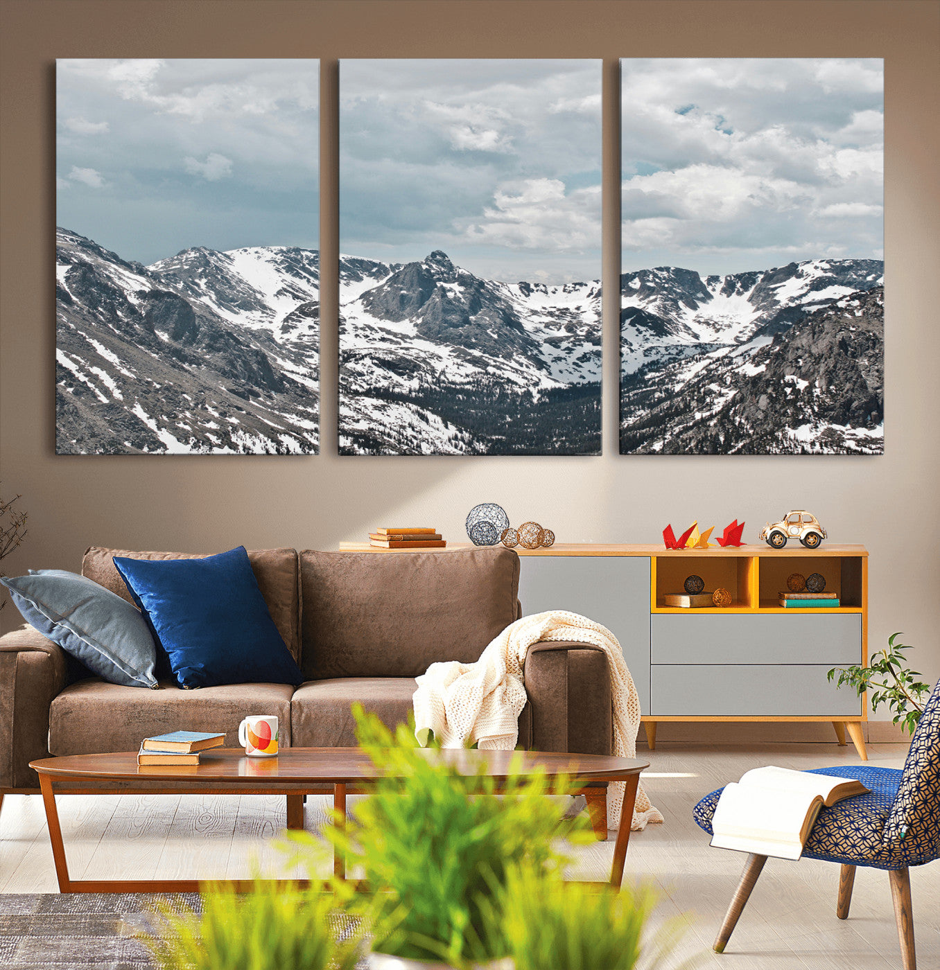 -Snowy Peaks Wall Art Canvas Print – Alpine Wilderness Mountain Escape Winter Serenity Artwork for Home, Office
