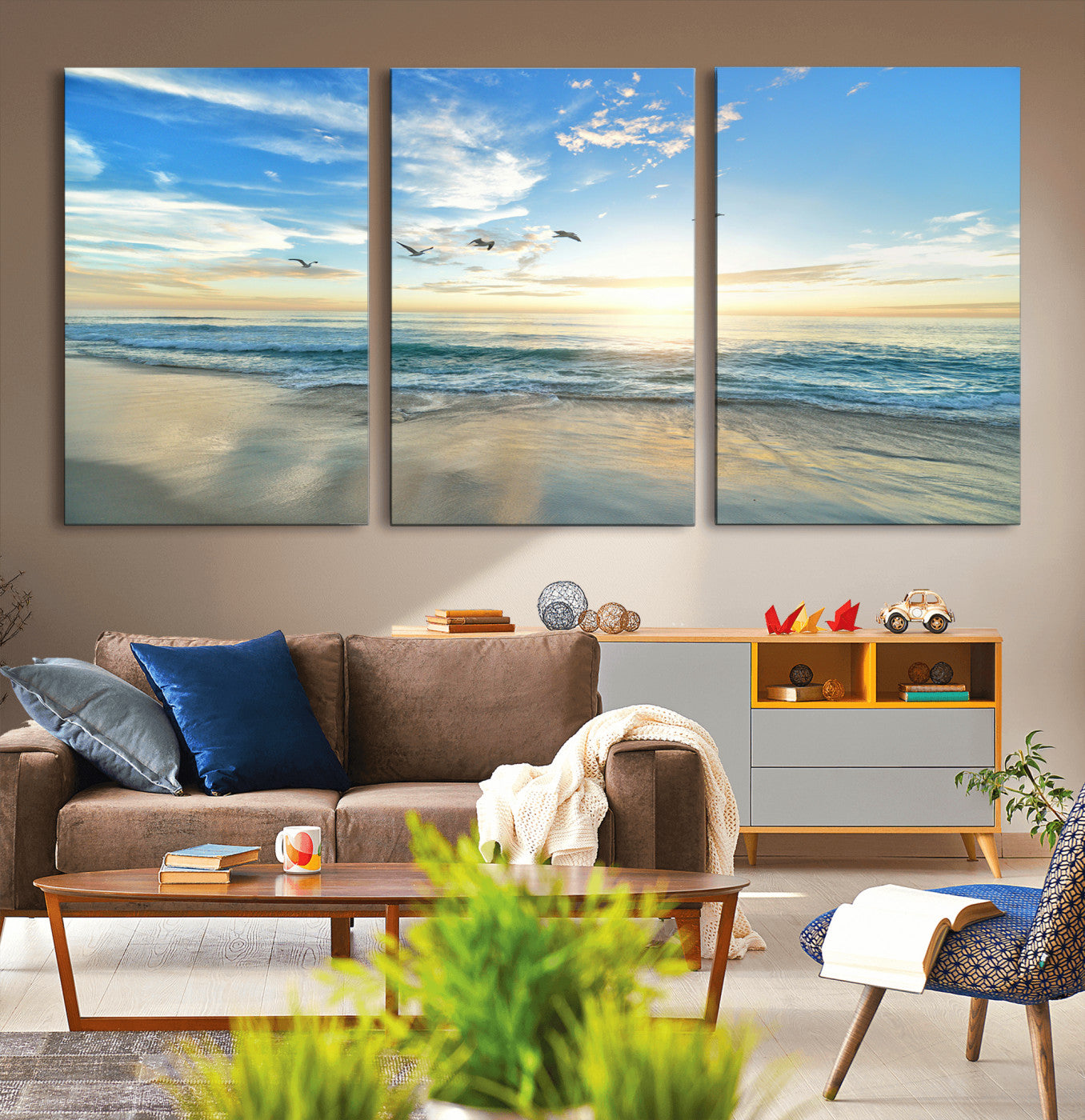 -Minimalist Seaside Wall Art Canvas Print – Morning Glow Golden Reflections Coastal Nature Artwork for Home, Office