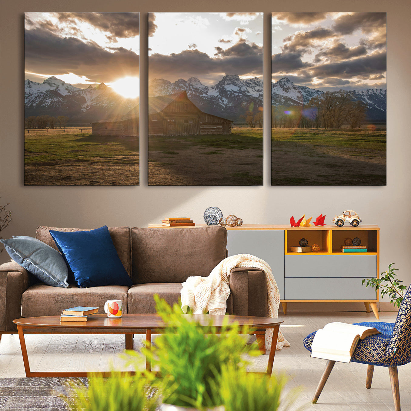 -Snowy Peaks Wall Art Canvas Print – Rustic Mountain Landscape Nature Escape Winter Forest Artwork for Home, Office