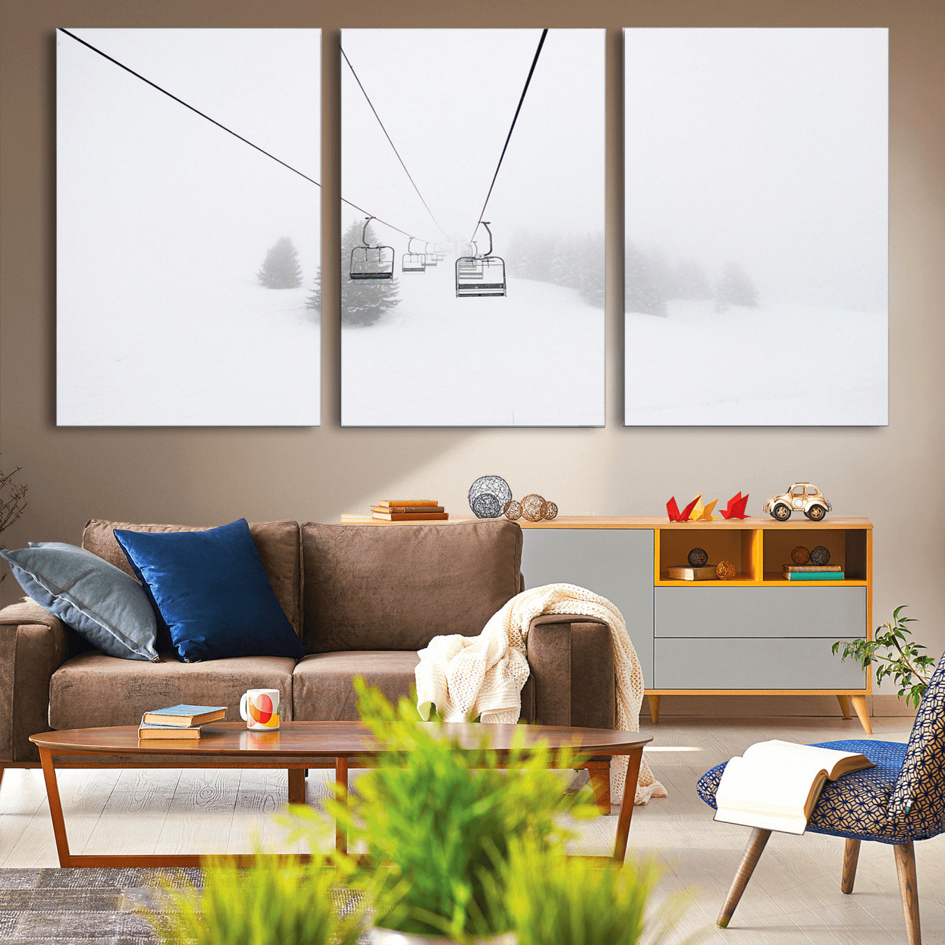 20216390-MGV-CV-36X24-Ski Lift Wall Art Canvas Print – Snowy Alpine Landscape Nordic Adventure Winter Mountains Artwork for Home, Office