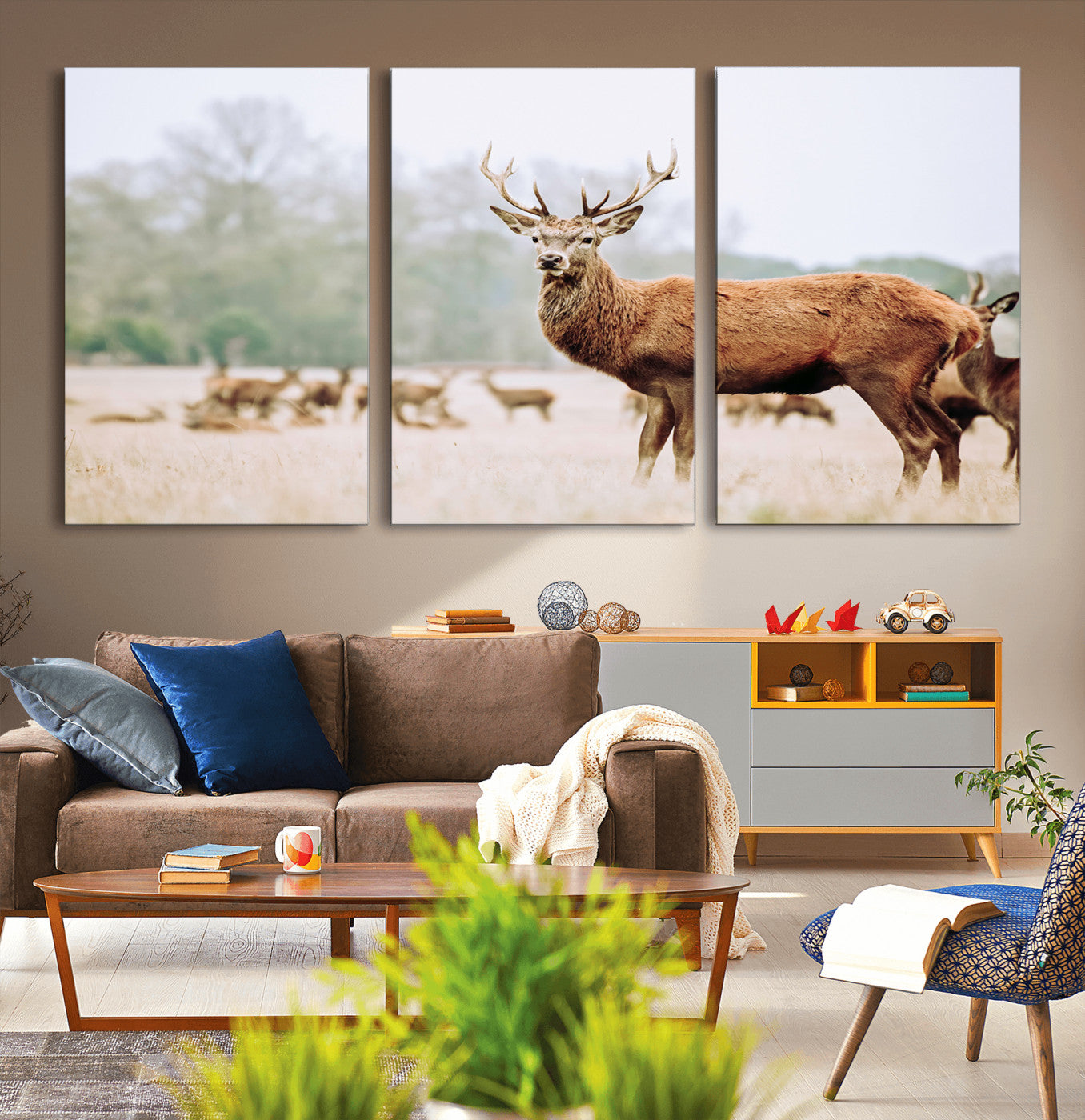 53240224-MGV-CV-36X24-Rustic Deer Wall Art Canvas Print – Forest Woodland Stag Nordic Animal Scenic Nature Artwork for Home, Cabin