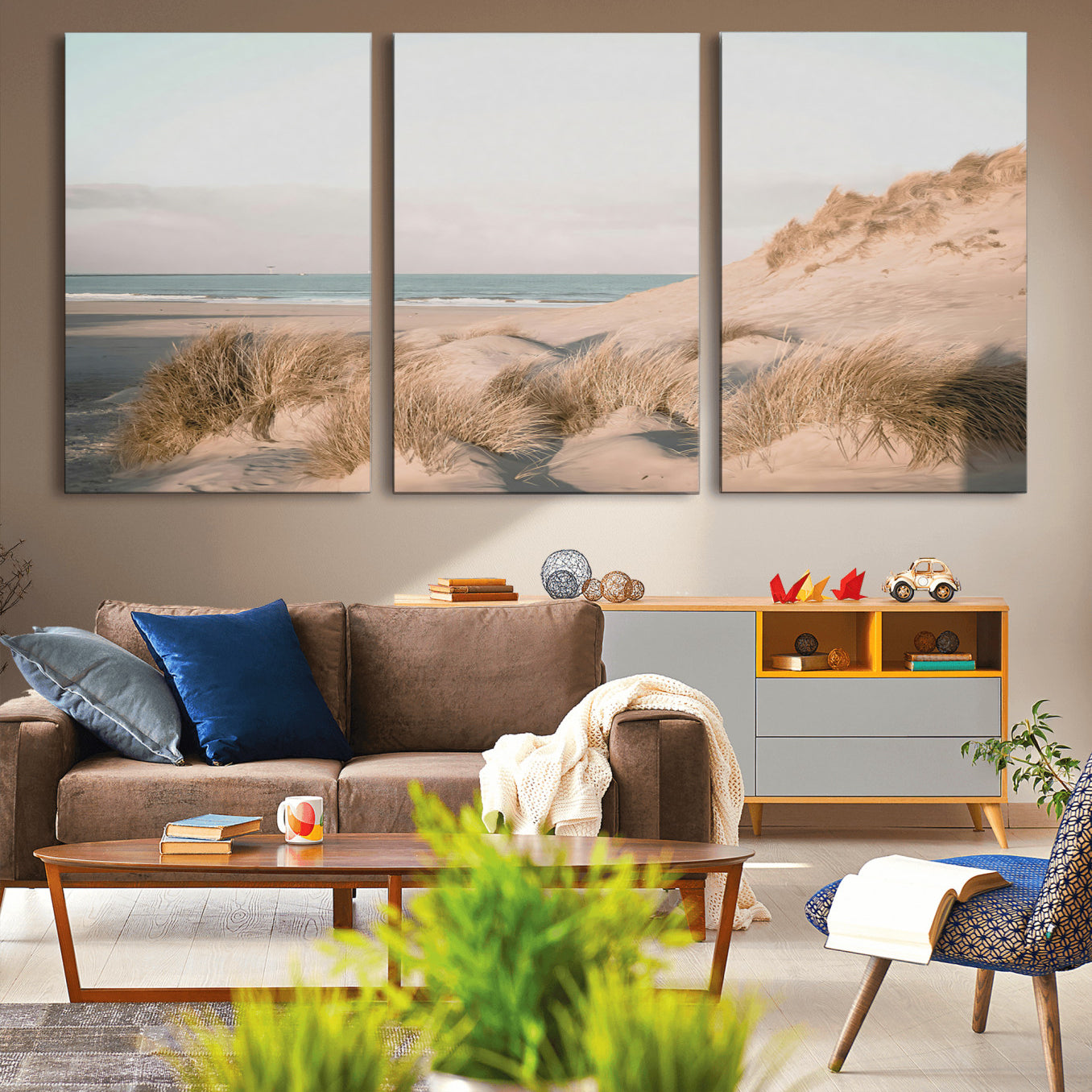 -Beach Landscape Wall Art Canvas Print – Framed Sand Dune Photography Minimalist Seascape Artwork for Home Office