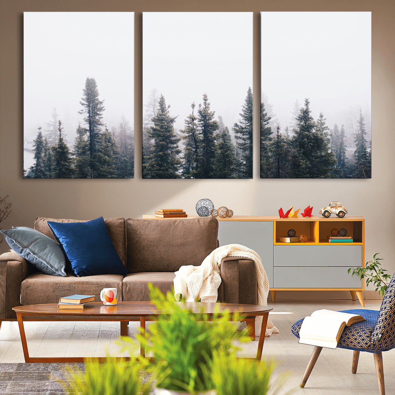 42364796-MGV-CV-36X24-Foggy Forest Wall Art Canvas Print – Framed Misty Pines Moody Woodland Nature Scene Artwork for Home Office