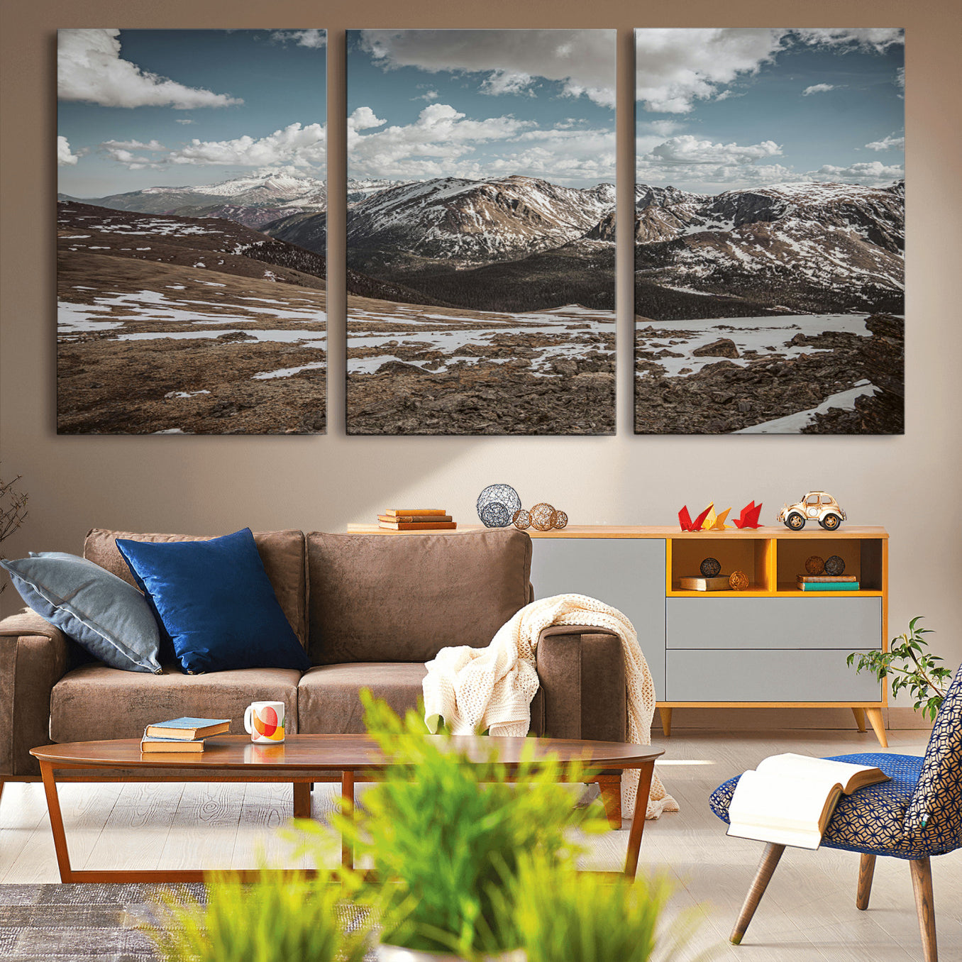-Mountain Landscape Wall Art Canvas Print – Framed Snowy Peaks Rugged Highlands Nature Scene Artwork for Home Office