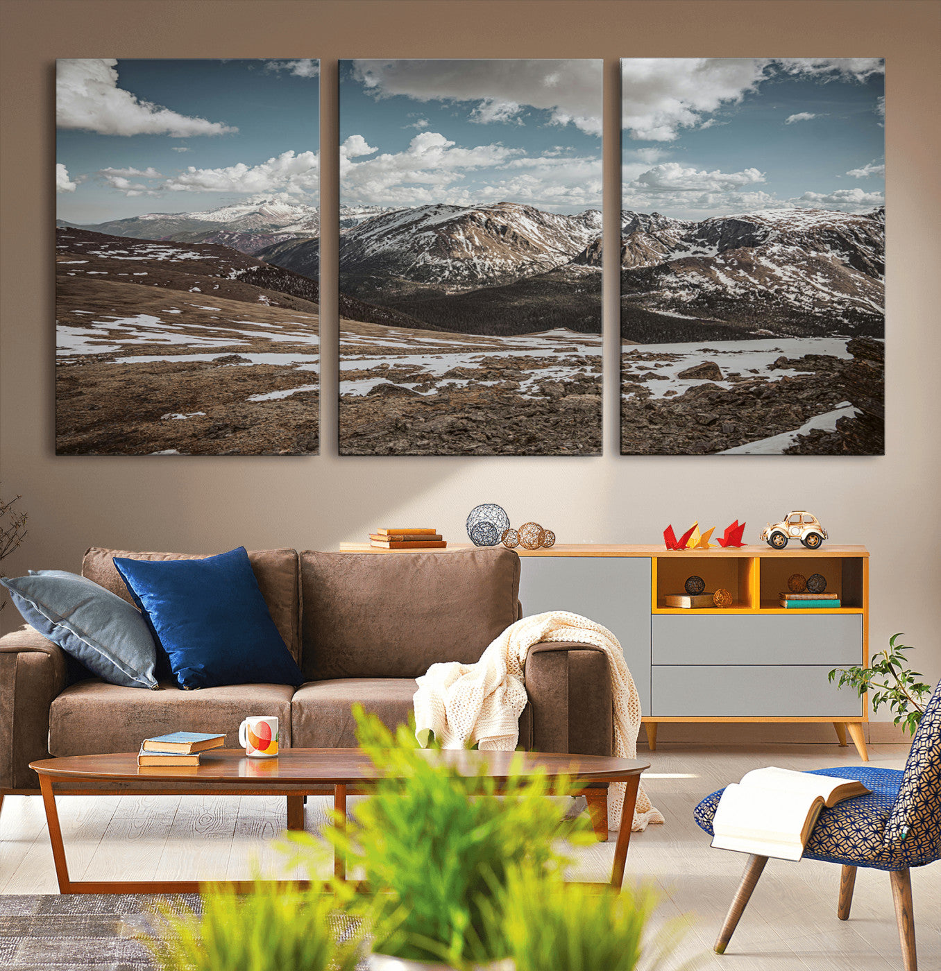 44565953-MGV-CV-36X24-Mountain Landscape Wall Art Canvas Print – Framed Snowy Peaks Rugged Highlands Nature Scene Artwork for Home Office