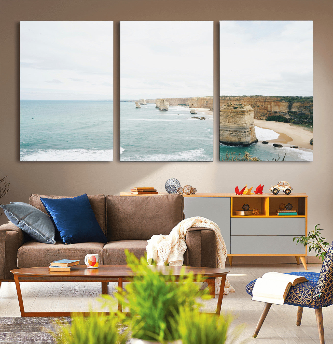 70095633-MGV-CV-36X24-Twelve Apostles Wall Art Canvas Print – Framed Coastal Cliffs Rugged Rock Formations Artwork for Home Office