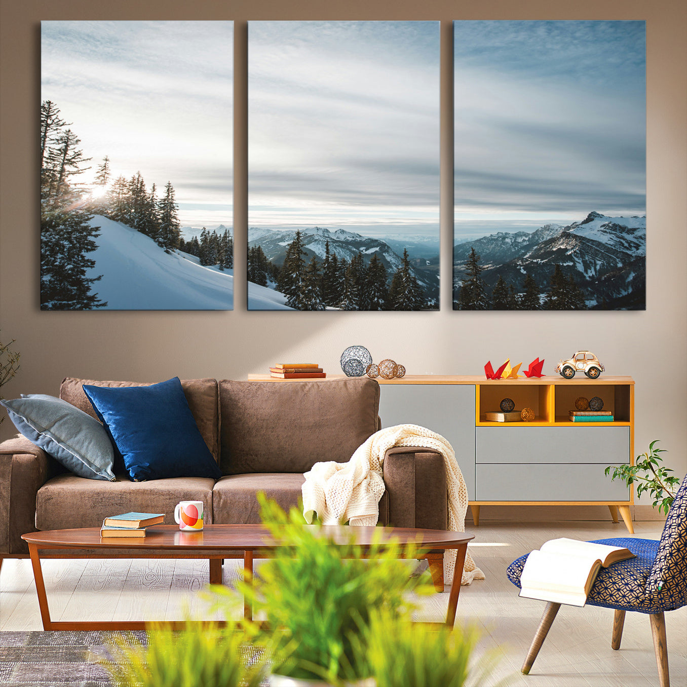55564749-MGV-CV-36X24-Snowy Mountain Wall Art Canvas Print – Frosty Peaks Alpine Landscape Winter Sky Nature Photography Artwork for Home Office