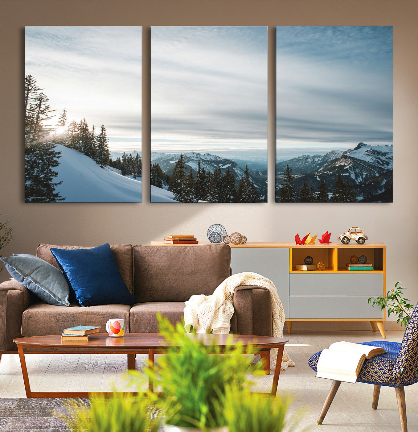 55564749-MGV-CV-36X24-Snowy Mountain Wall Art Canvas Print – Frosty Peaks Alpine Landscape Winter Sky Nature Photography Artwork for Home Office