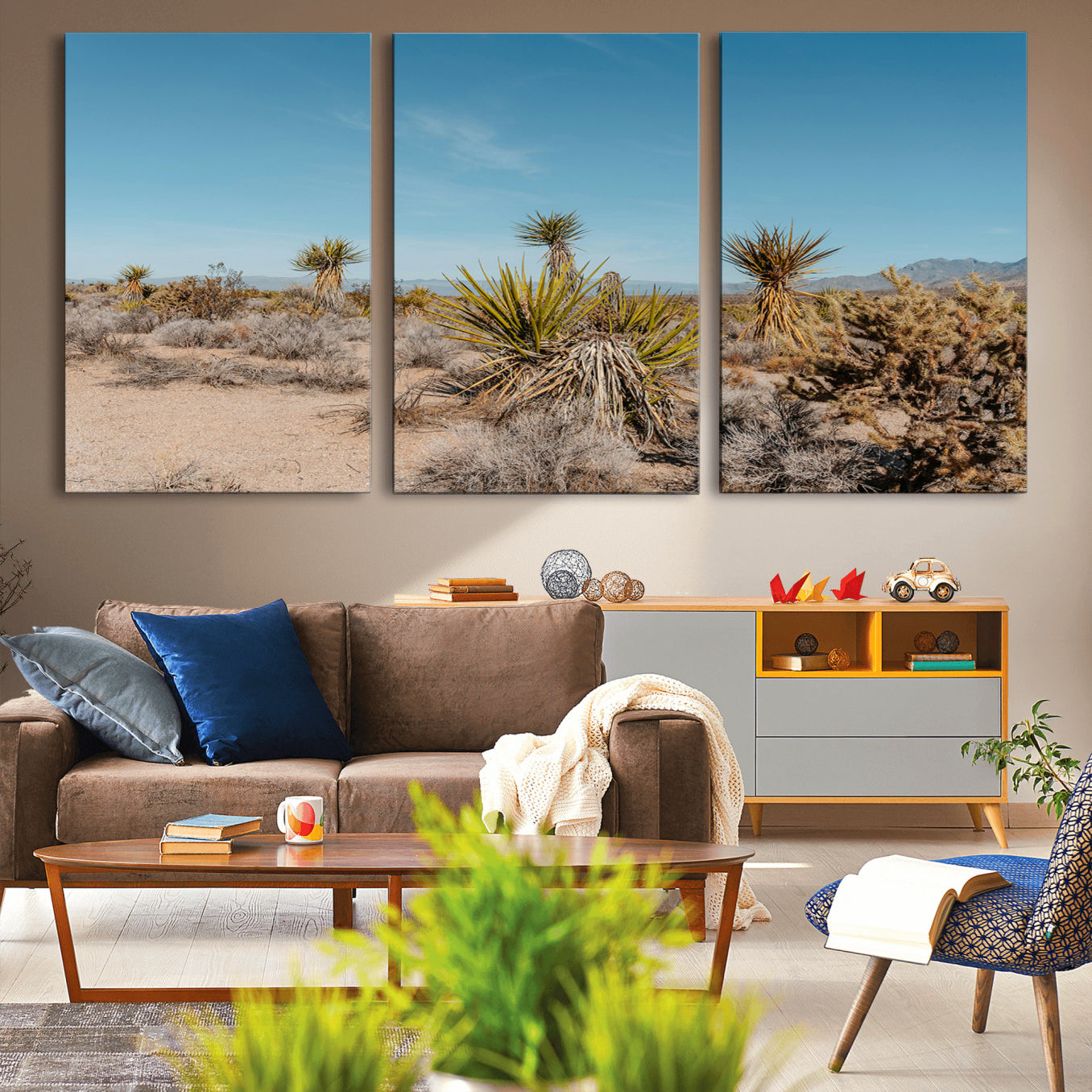 35156165-MGV-CV-36X24-Joshua Tree Wall Art Canvas Print – Framed Desert Landscape Warm Earth Tones Southwestern Minimalist Artwork for Home, Office
