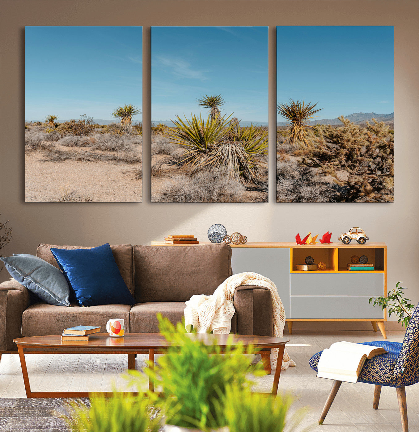 35156165-MGV-CV-36X24-Joshua Tree Wall Art Canvas Print – Framed Desert Landscape Warm Earth Tones Southwestern Minimalist Artwork for Home, Office