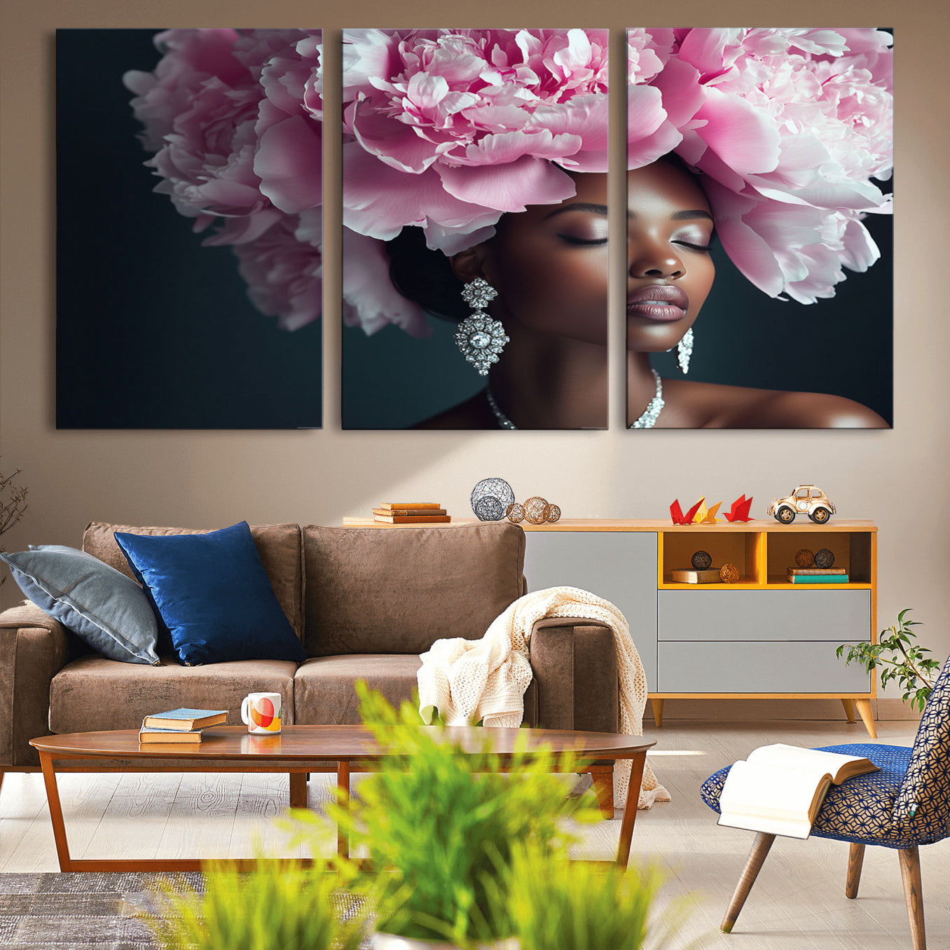-Black Beauty Petal Crown Wall Art Canvas Print – Floral Petal Headpiece Elegant Design, Petal Inspired Artwork for Home, Office